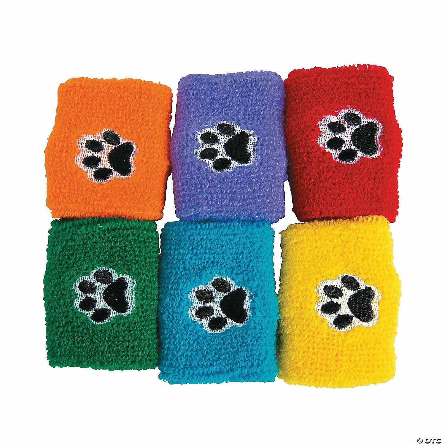 Active Play | 2″ x 2 3 4″ Paw Print Red, Green & Blue Polyester Wristbands – 12 Pc.