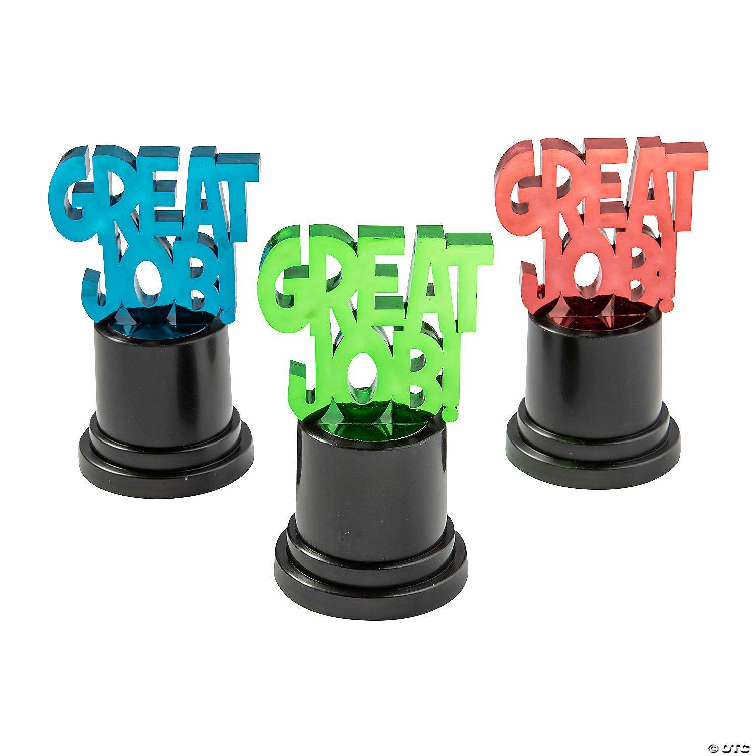 Active Play | 3 3/4″ Plastic Red, Green and Blue Great Job Award Trophies – 12 Pc.