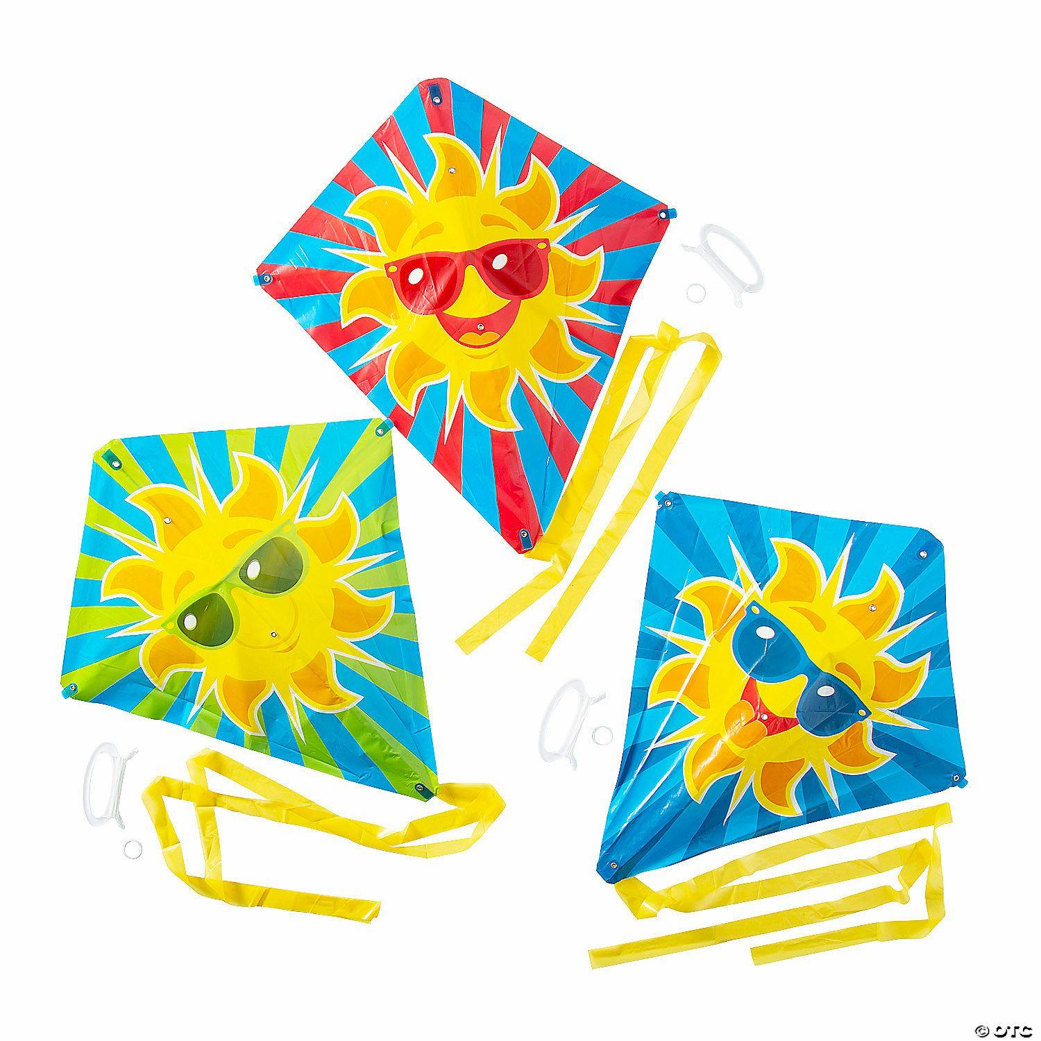 Active Play | 30″ x 28″ Cool Sun Funny Face Plastic Kites with Tail – 12 Pc.