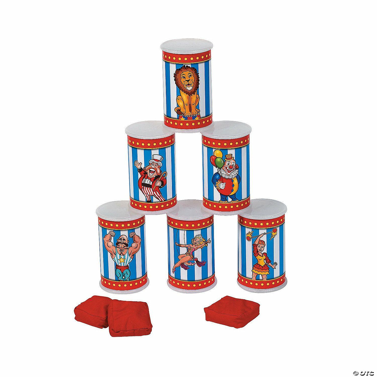 Active Play | Classic Carnival Icons & Characters Stacked Can Bean Bag Toss Game