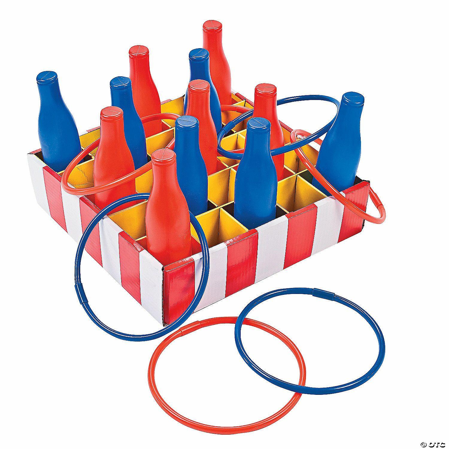 Active Play | Red, White & Blue Carnival Bottle Ring Toss Game – 25 Pc.