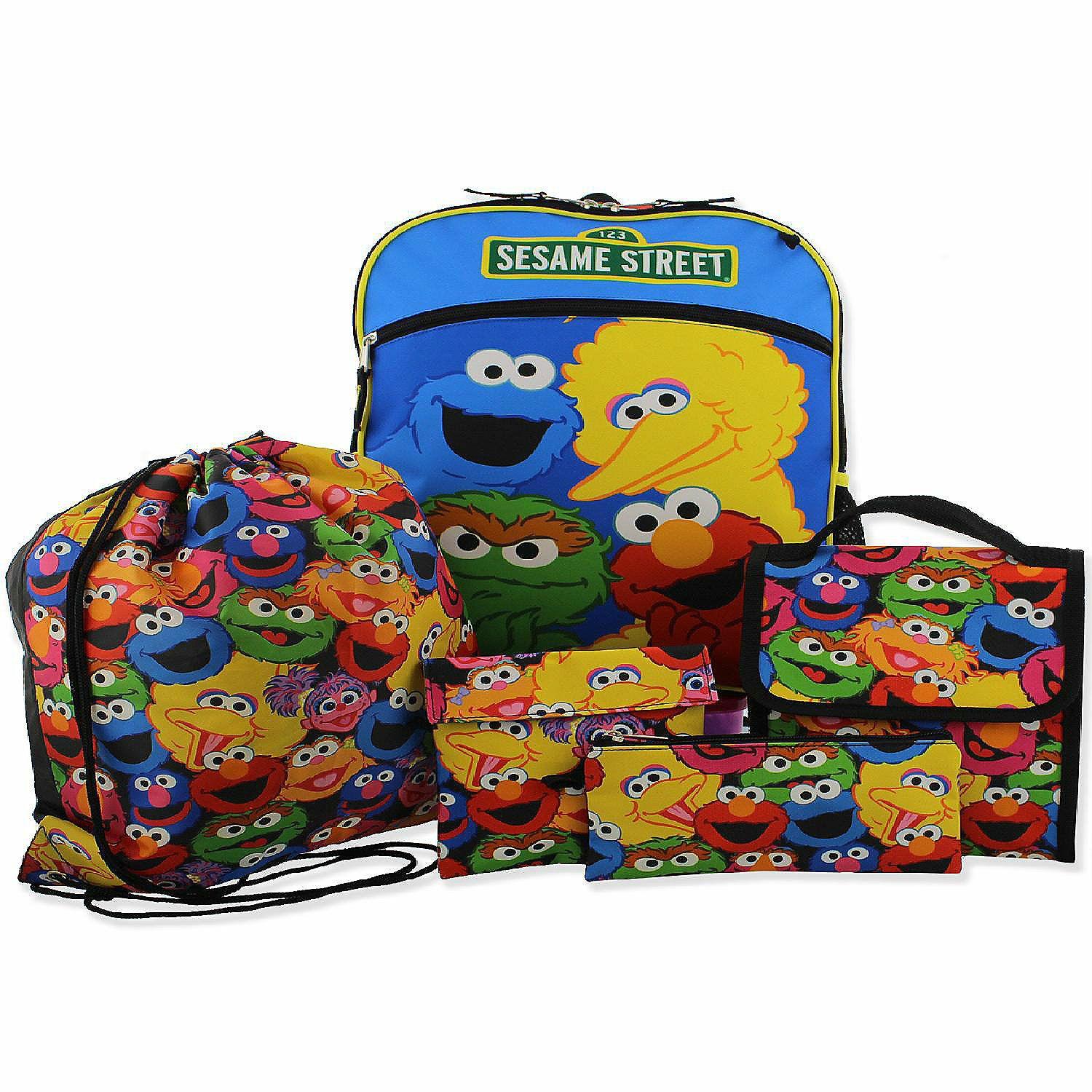 Backpacks | Sesame Street Boys Girls 5 piece Backpack Lunch Bag and Snack Bag School Set (One Size, Blue/Multi)