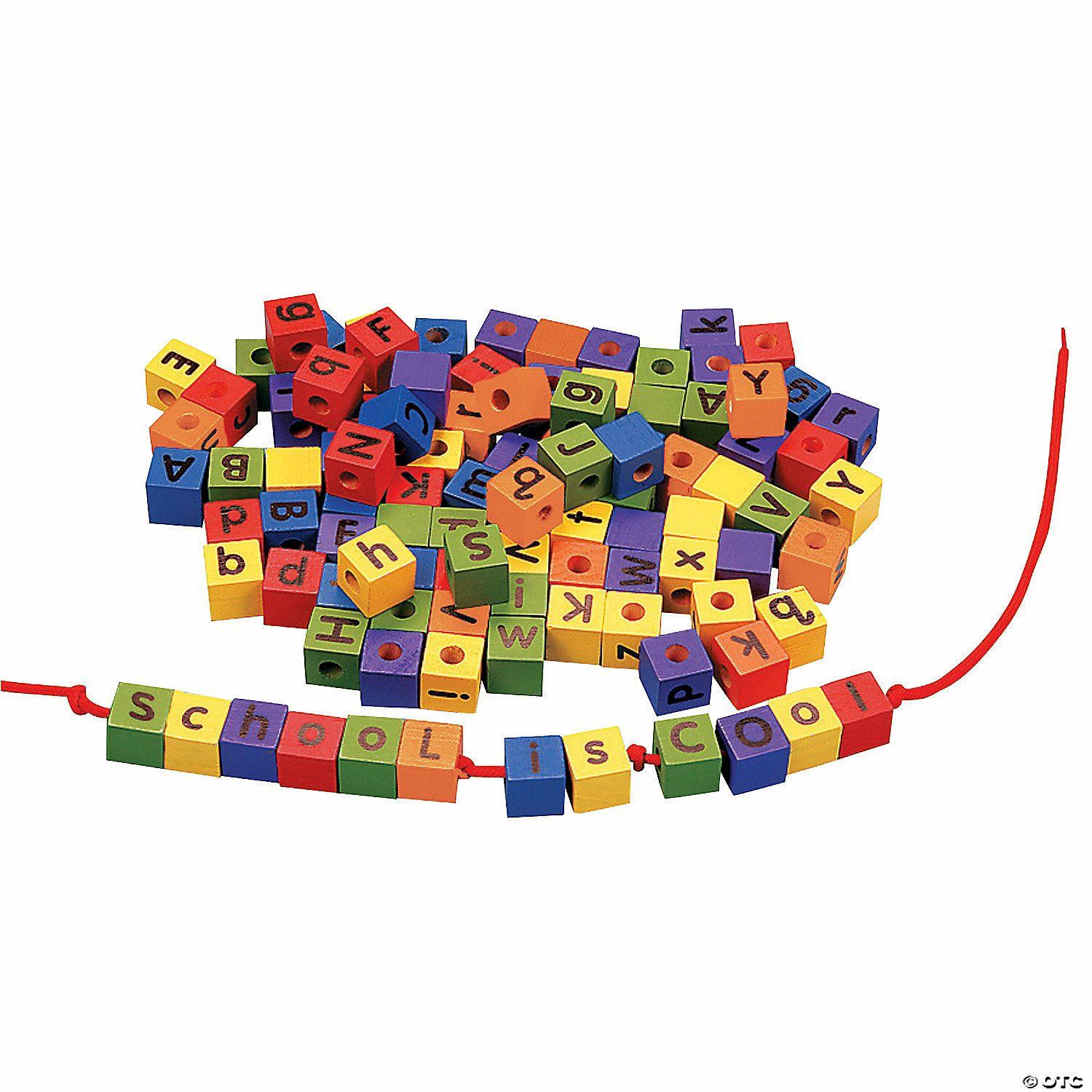 Blocks & Manipulatives | 19mm Wonderful Wood Alphabet Lacing Beads & Strings Set – 110 Pc.