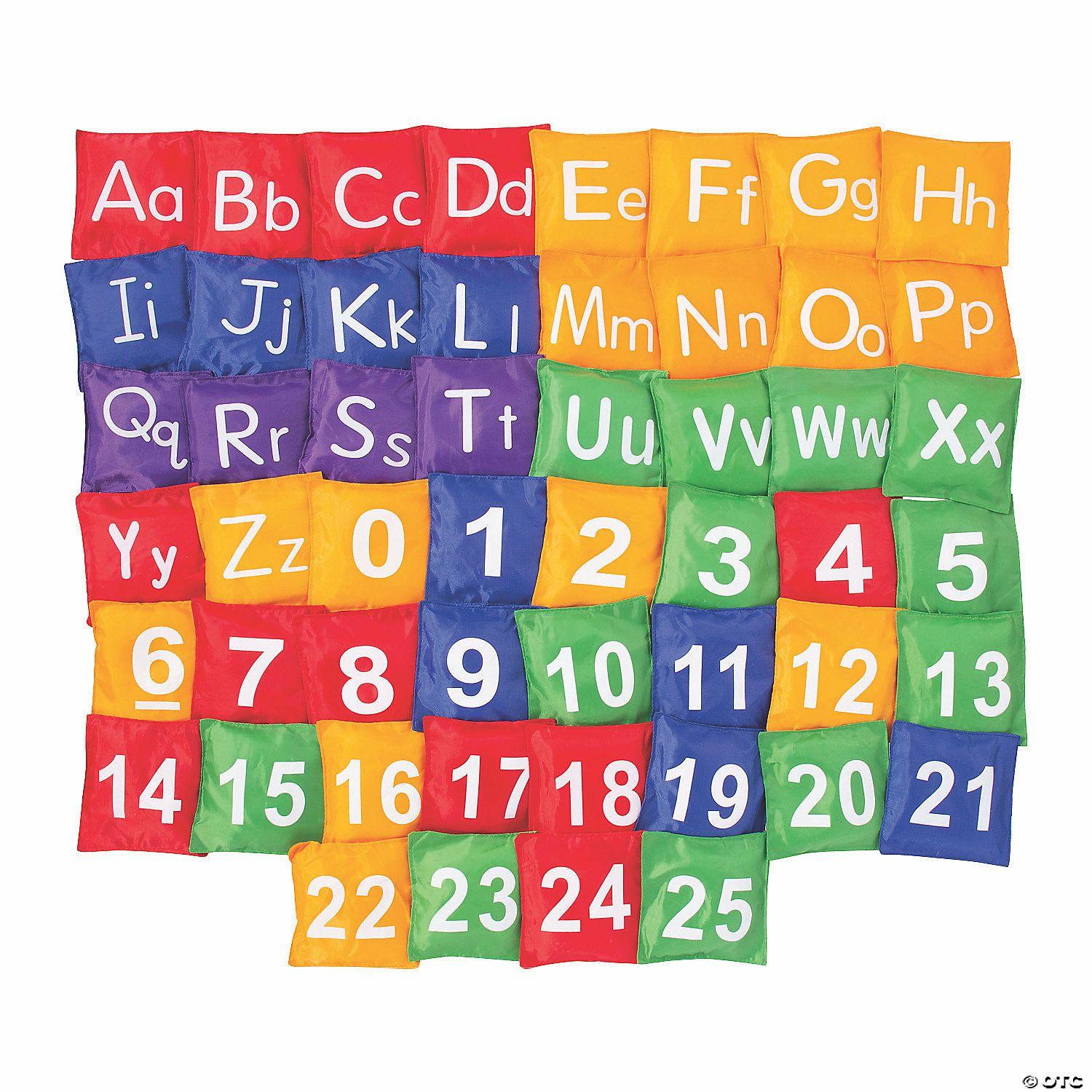 Blocks & Manipulatives | 5″ Bright Colors Letters & Numbers Nylon Bean Bag Bundle – 52 Pc.