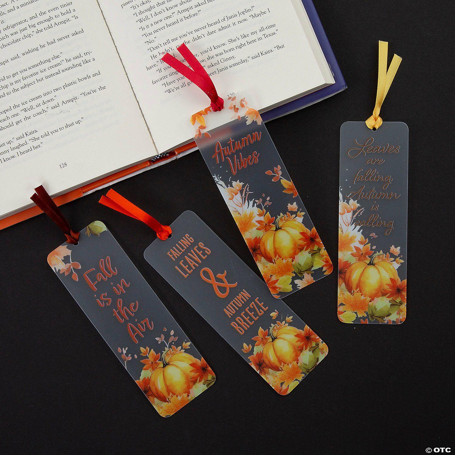 Bookmarks | 2″ x 6″ Clear Autumn Sayings & Pumpkin Plastic Bookmarks – 24 Pc.