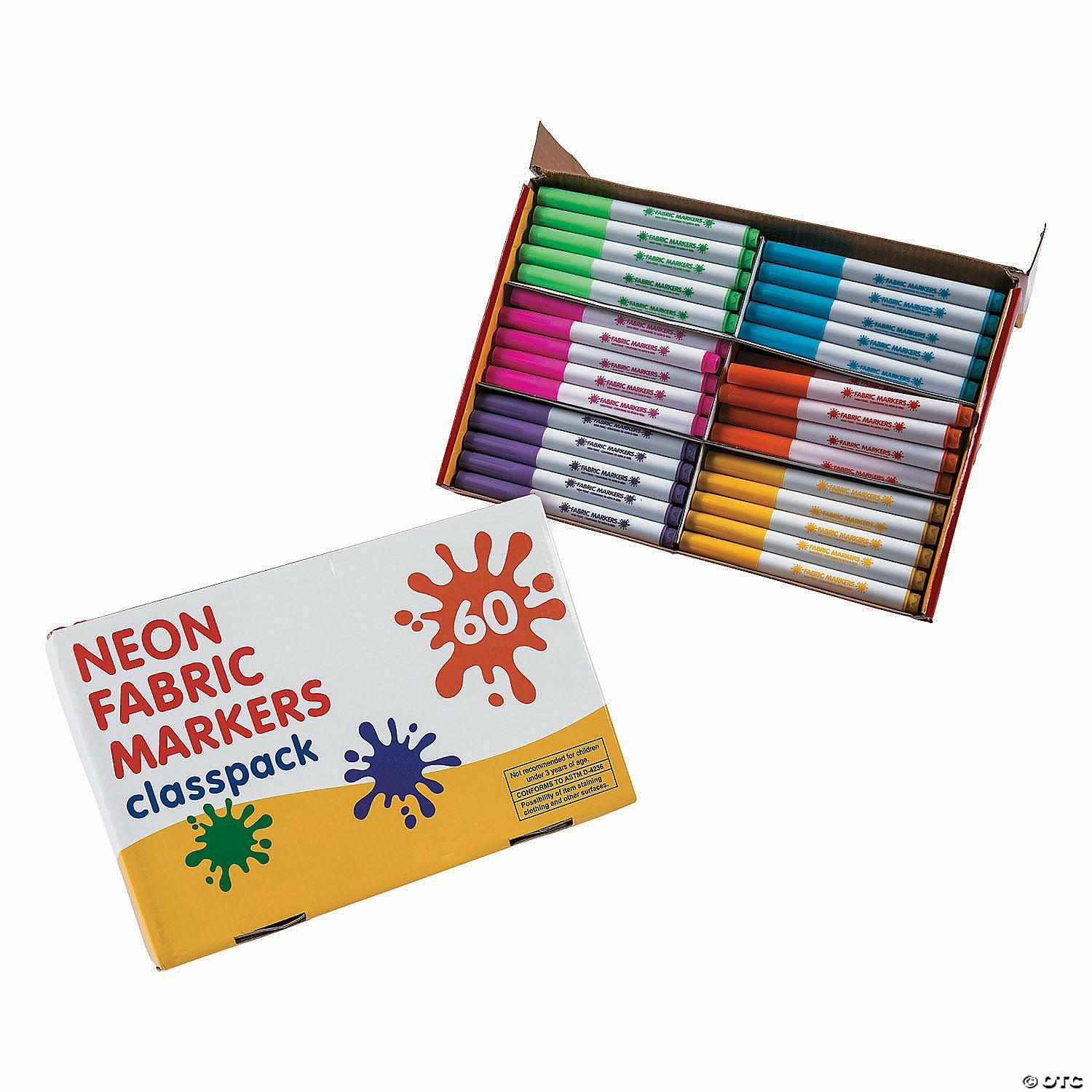 Bulk Classroom Supplies | 4 1/2″ Bulk 60 Pc. Neon Fabric Markers Classpack – 6 Colors per pack