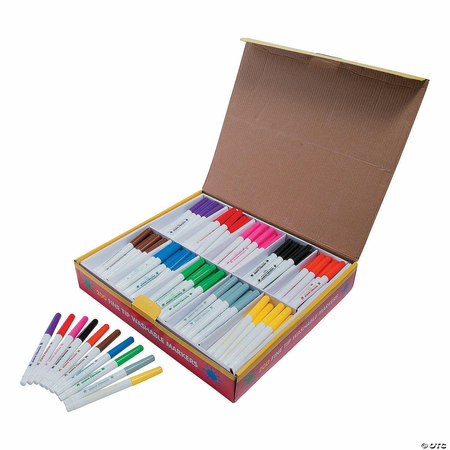 Bulk Classroom Supplies | 5 1/2″ Bulk 200-Pc. Fine Tip Washable Marker Classpack – 10 Colors Per Pack