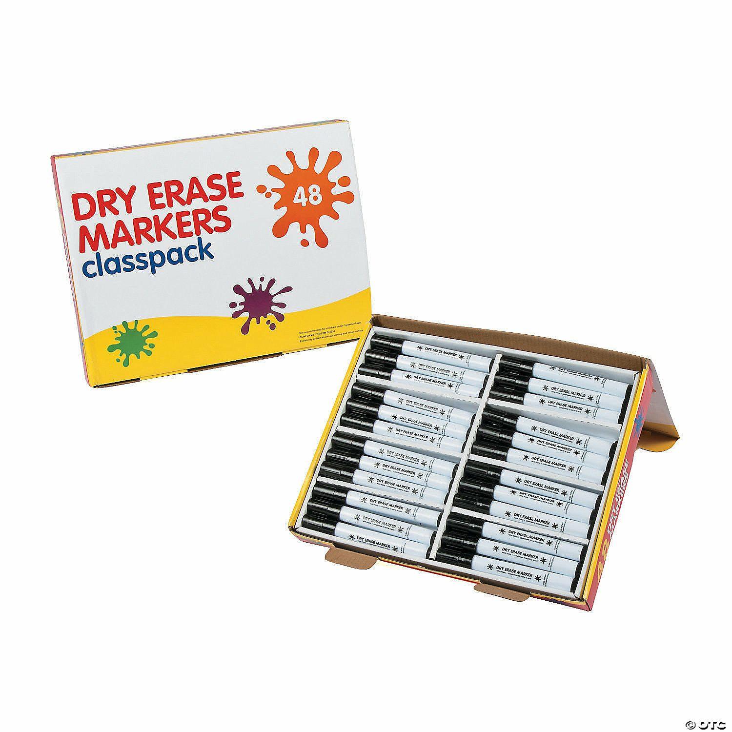 Bulk Classroom Supplies | 5 1/2″ Bulk 48 Pc. Safe & Non-Toxic Black Dry Erase Markers Classpack