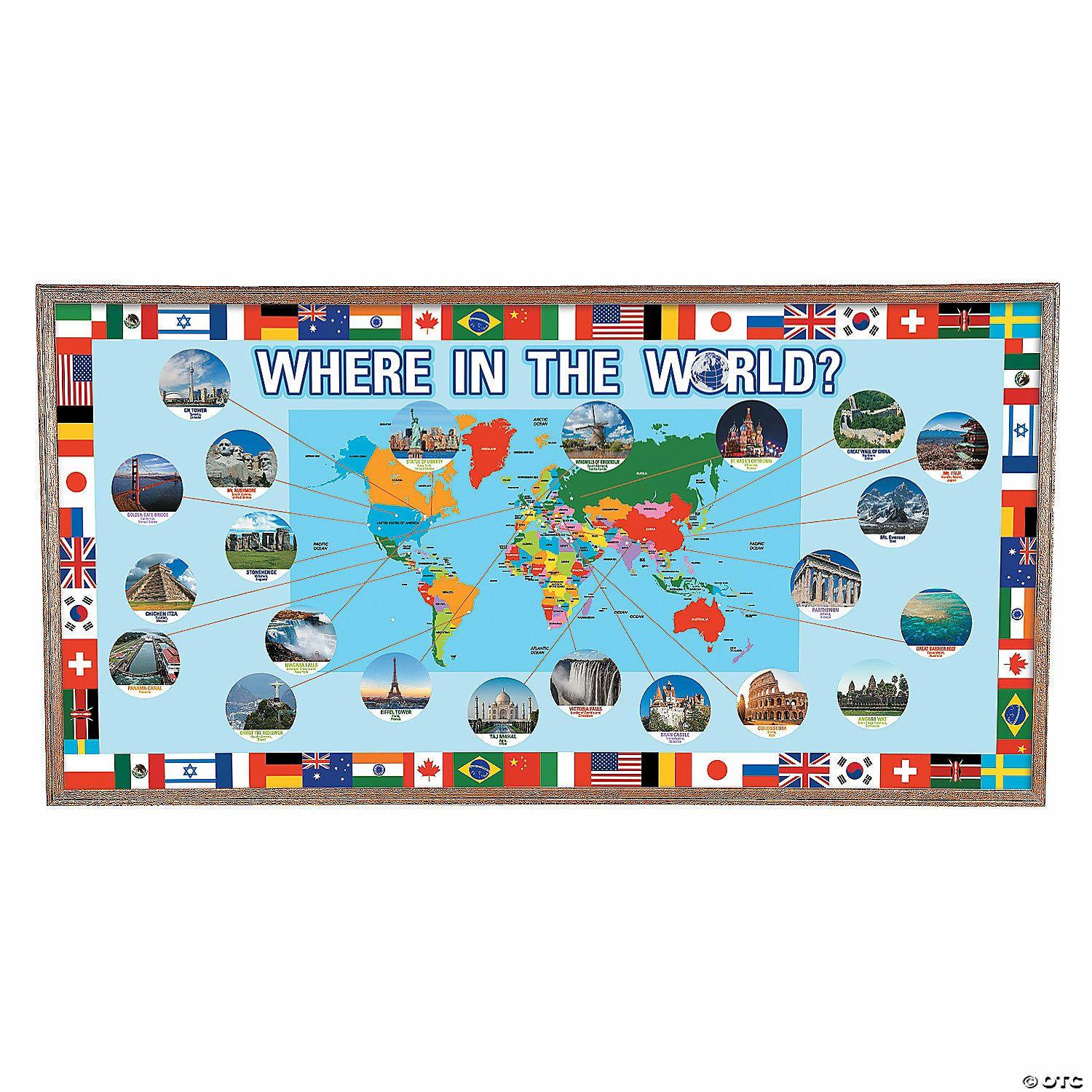 Bulletin Board Supplies | Around the World Cardstock Bulletin Board Decorating Set – 63 Pc.