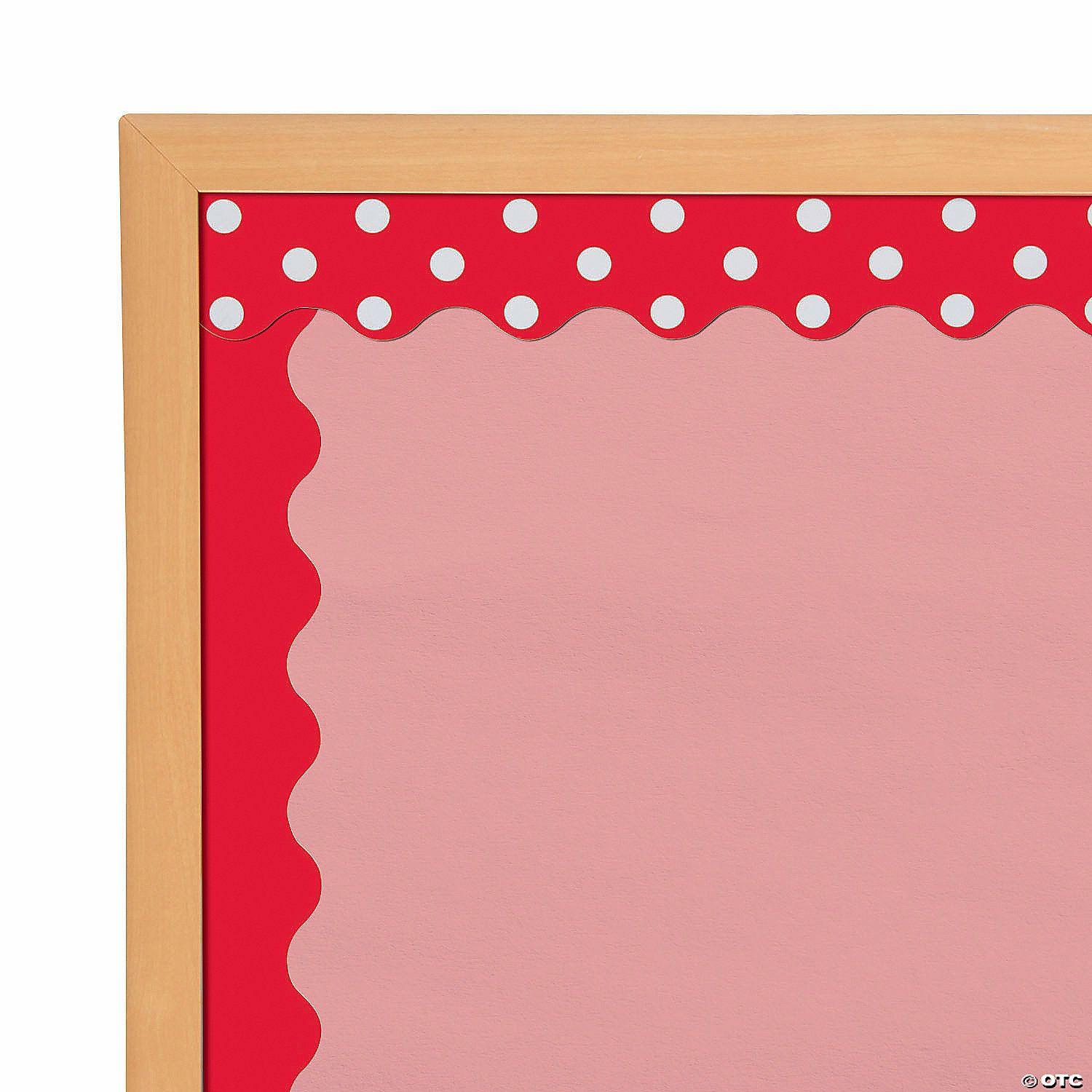 Bulletin Board Supplies | Double-Sided Solid & Polka Dot Bulletin Board Borders – Red – 12 Pc.