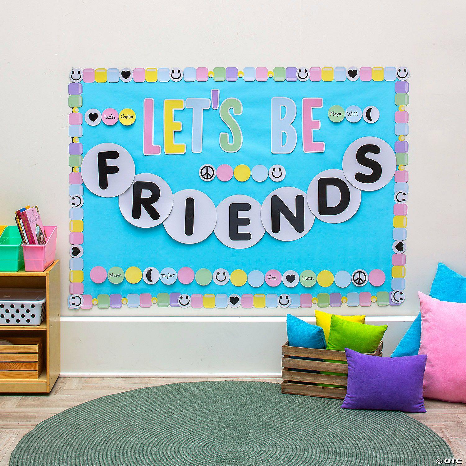 Bulletin Board Supplies | Let&’s Be Friends Beaded Bracelet Classroom Bulletin Board Set – 92 Pc.