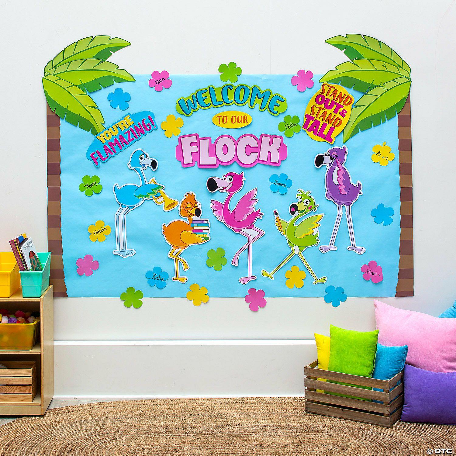 Bulletin Board Supplies | Welcome to Our Flock Flamingo Classroom Bulletin Board Set – 56 Pc.