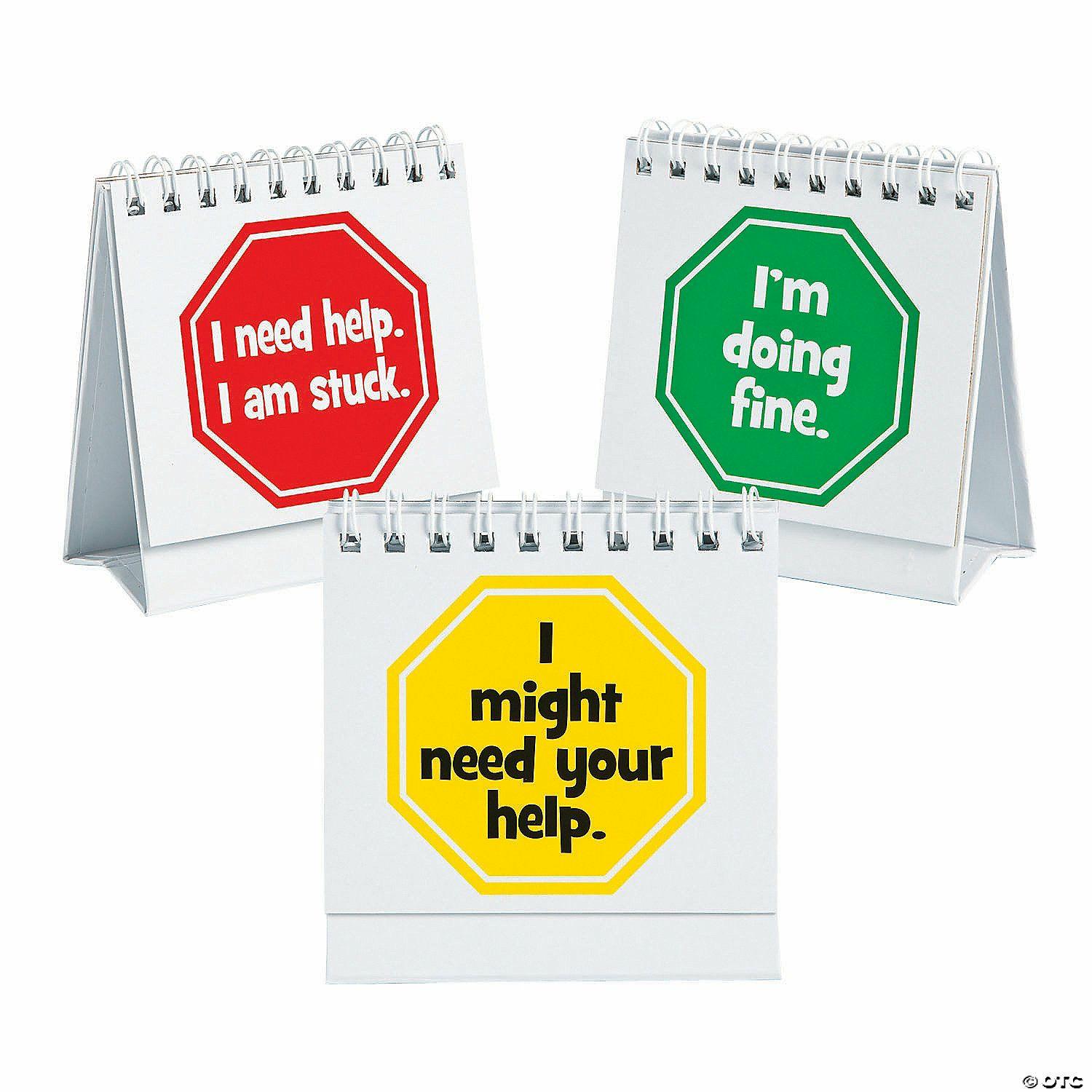 Classroom Management | 3 1/2″ x 3 1 2″ Red, Yellow & Green I Need Help Mini Flip Charts – 12 Pc.