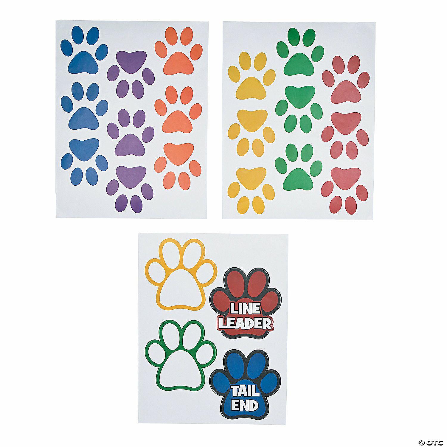 Classroom Management | 6″ – 8″ Assorted Bright Colors Paw-Shaped Vinyl Classroom Floor Decals – 22 Pc.