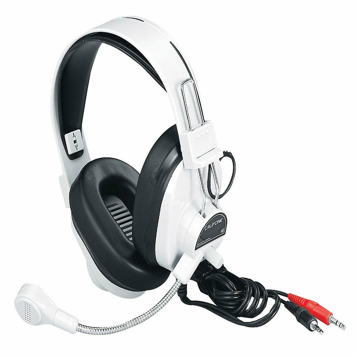 Classroom Technology | Califone 3066AV Deluxe Over-Ear Stereo Headset with Gooseneck Microphone, Dual 3.5mm Plugs, Beige