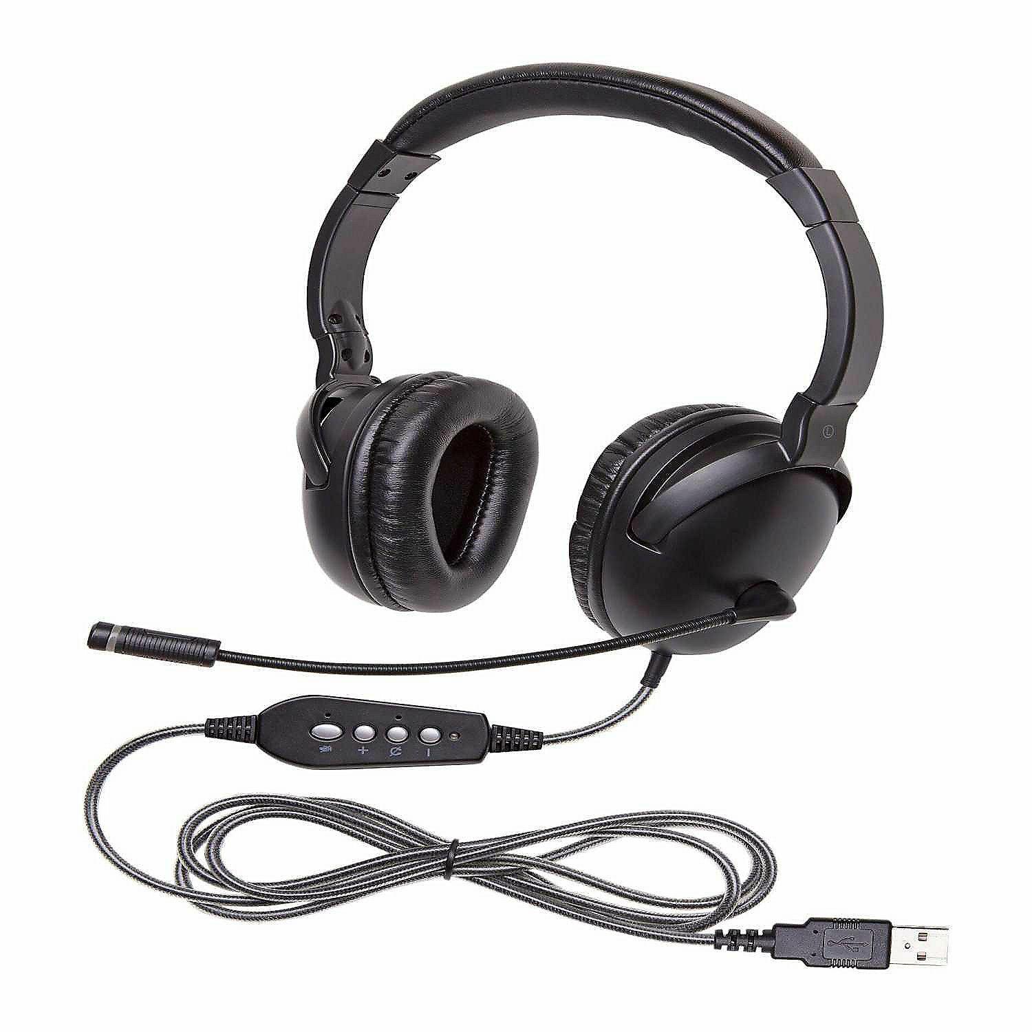 Classroom Technology | Califone NeoTech Plus 1017MUSB Premium, Over-Ear Stereo Headset with Gooseneck Microphone, USB Plug, Black