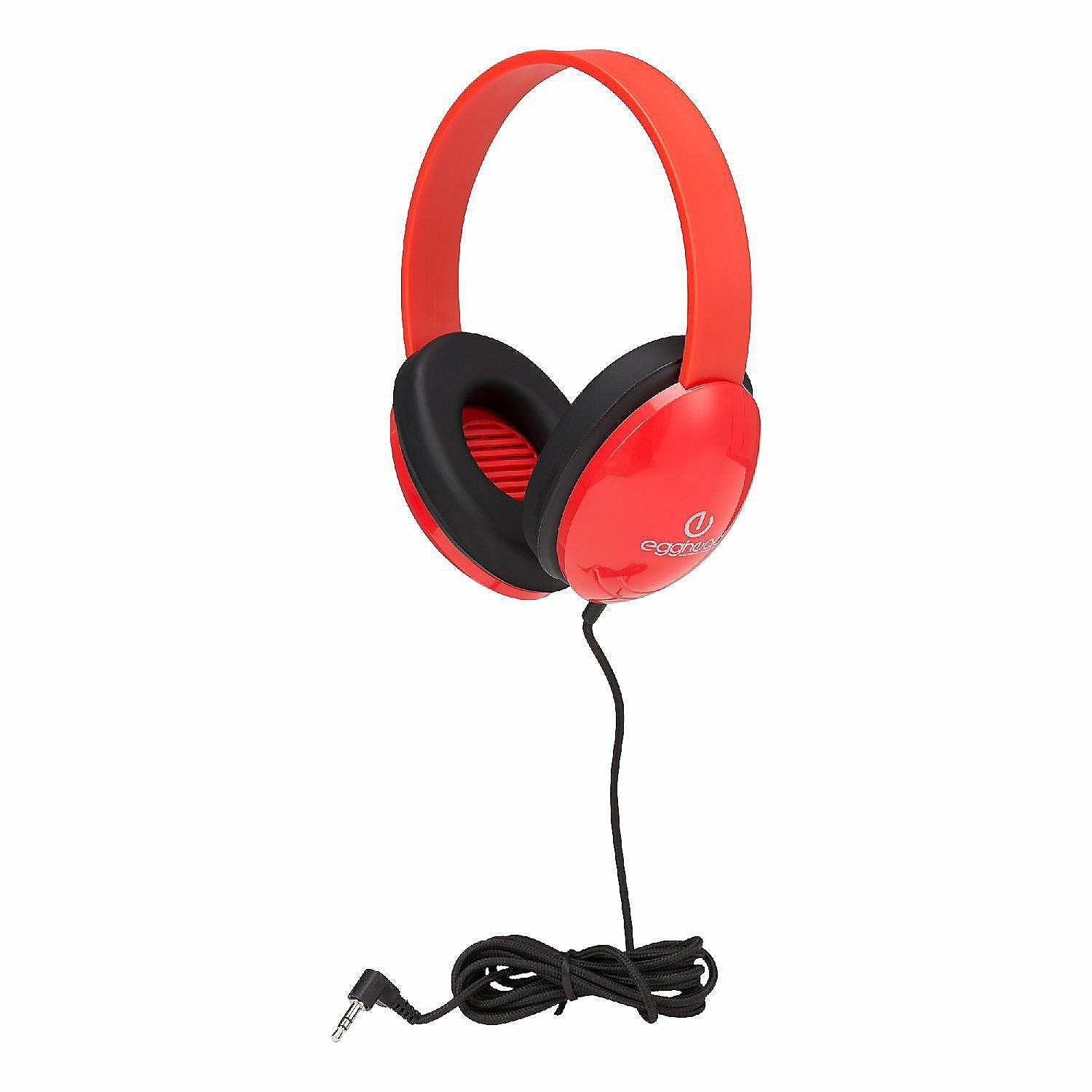 Classroom Technology | Egghead Heavy-Duty Kids’ Headphones with Tangle-Free Fabric Cord (10 Pack)  Red