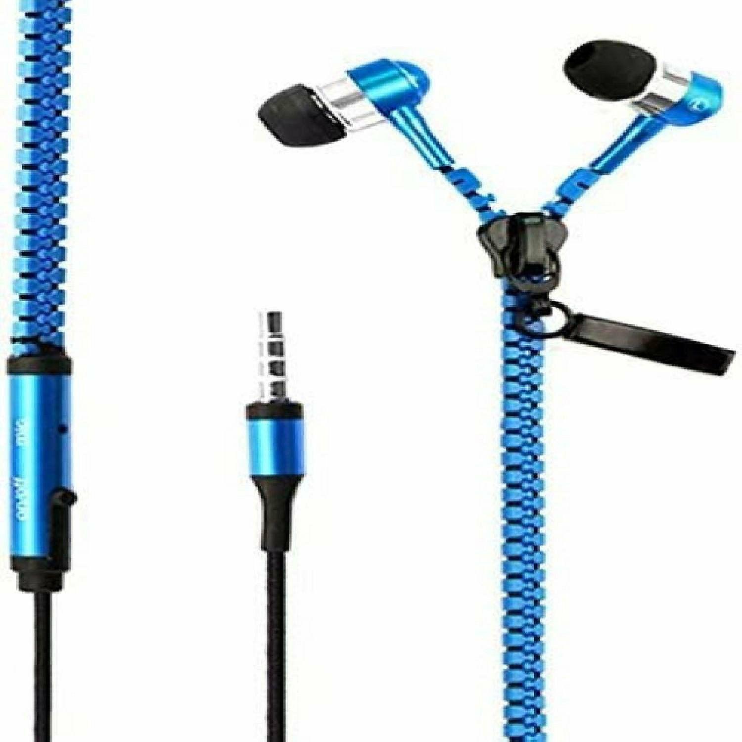 Classroom Technology | I-kool No Tangle, ZIPPER EARPHONES with Mic, Earbud, 3.5mm jack BLUE