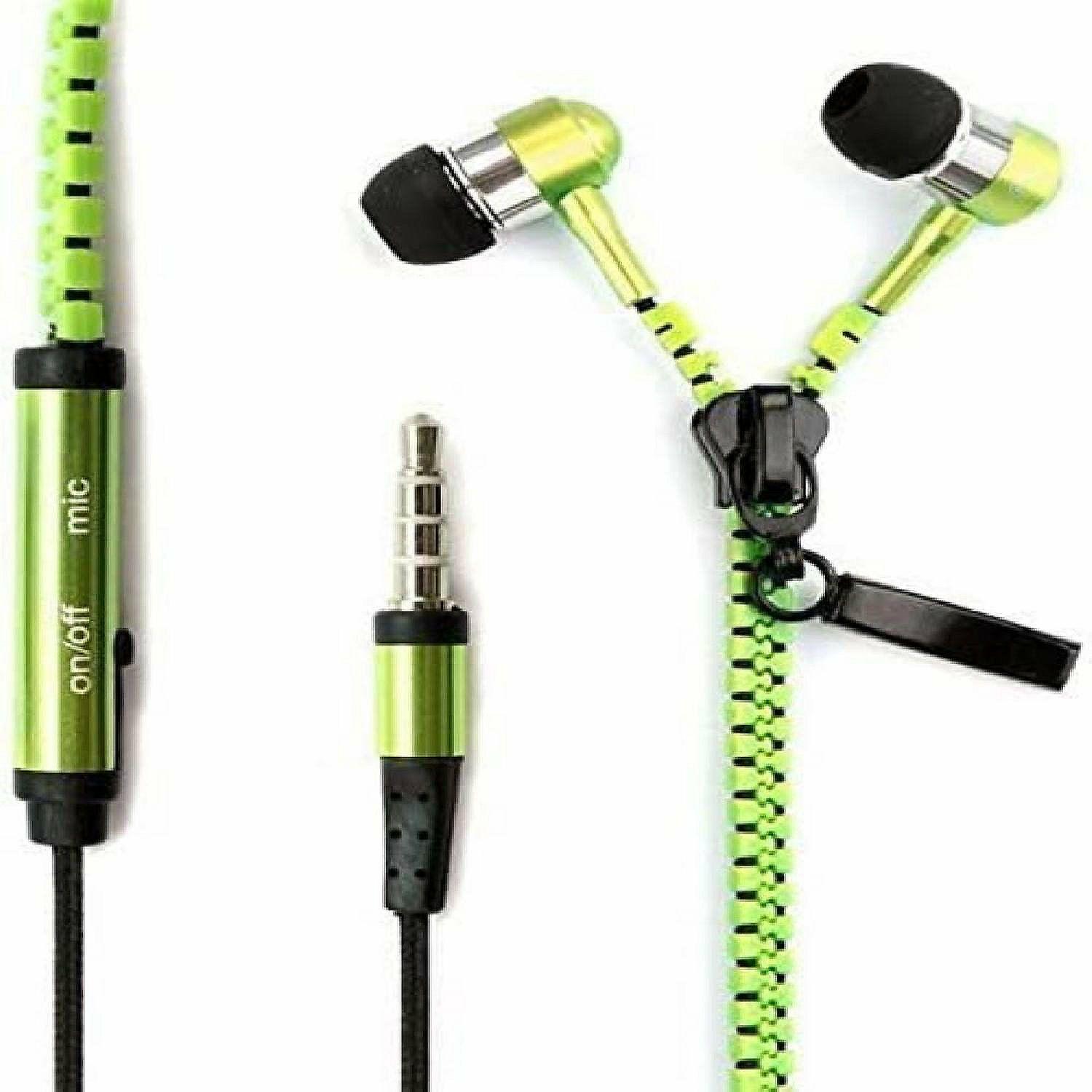 Classroom Technology | I-kool No Tangle, ZIPPER EARPHONES with Mic, Earbud, 3.5mm jack  GREEN