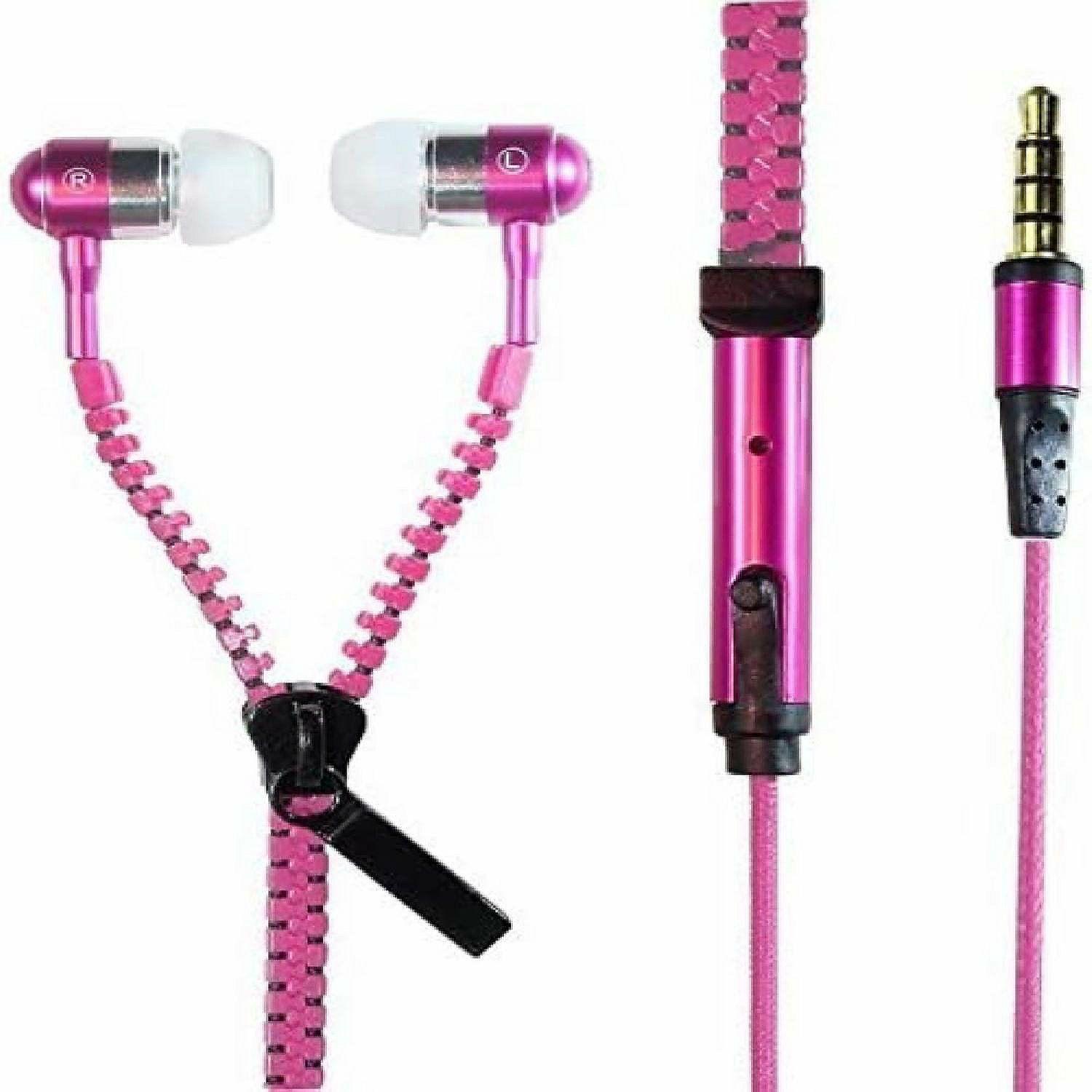 Classroom Technology | I-kool No Tangle, ZIPPER EARPHONES with Mic, Earbud, 3.5mm jack PINK