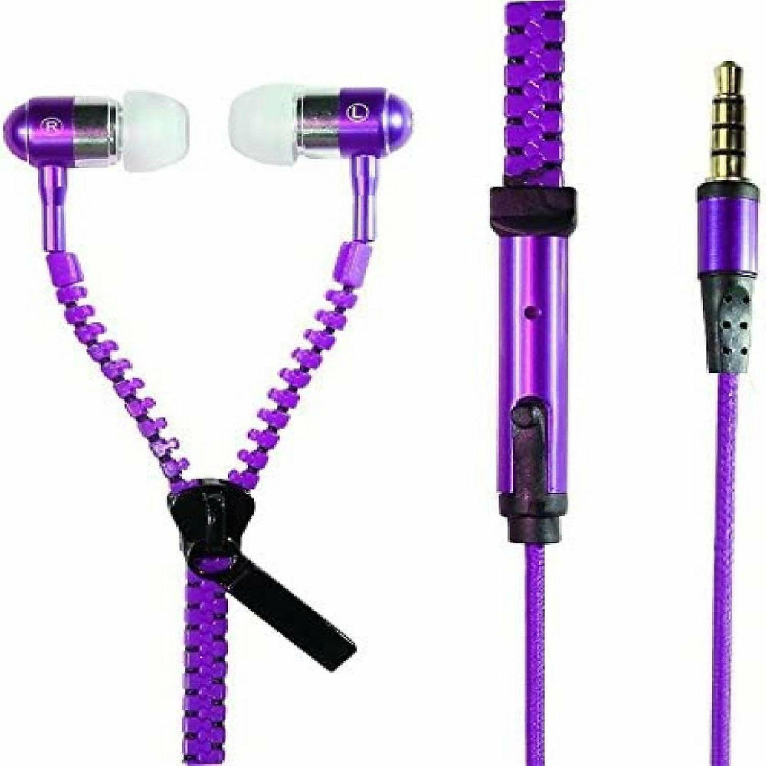 Classroom Technology | I-kool No Tangle, ZIPPER EARPHONES with Mic, Earbud, 3.5mm jack PURPLE