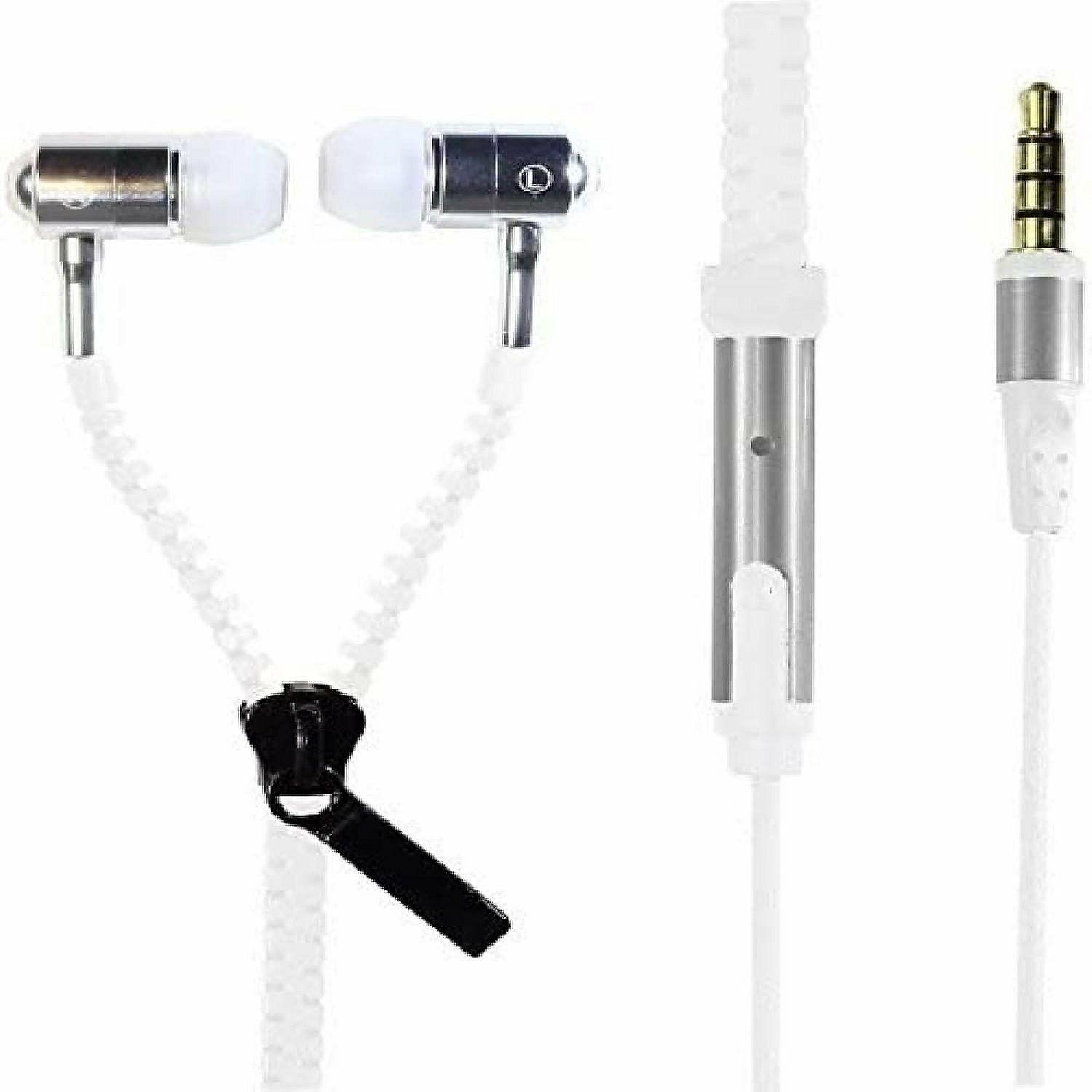 Classroom Technology | I-kool No Tangle, ZIPPER EARPHONES with Mic, Earbud, 3.5mm jack WHITE