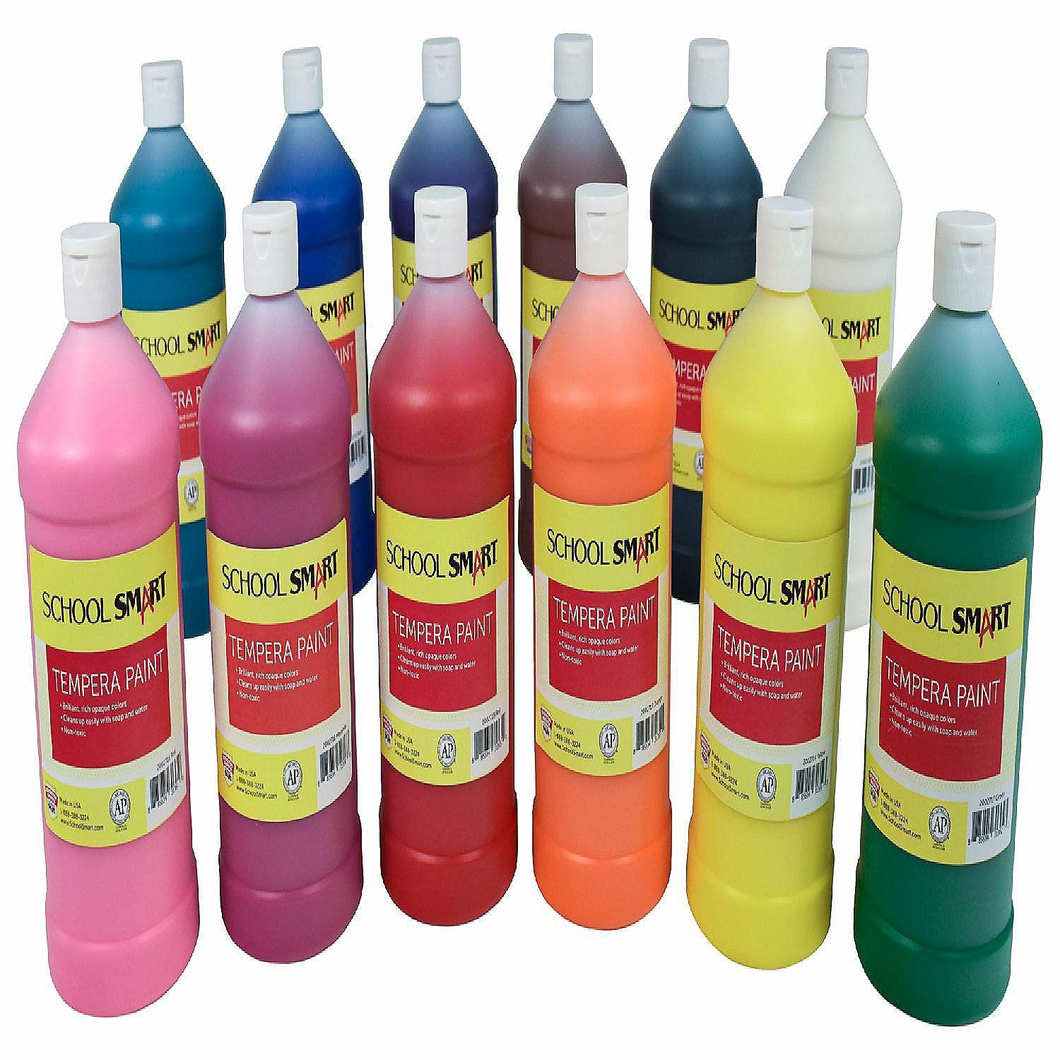 Classroom Technology | School Smart Tempera Paints, Assorted Colors, Quart Set of 12