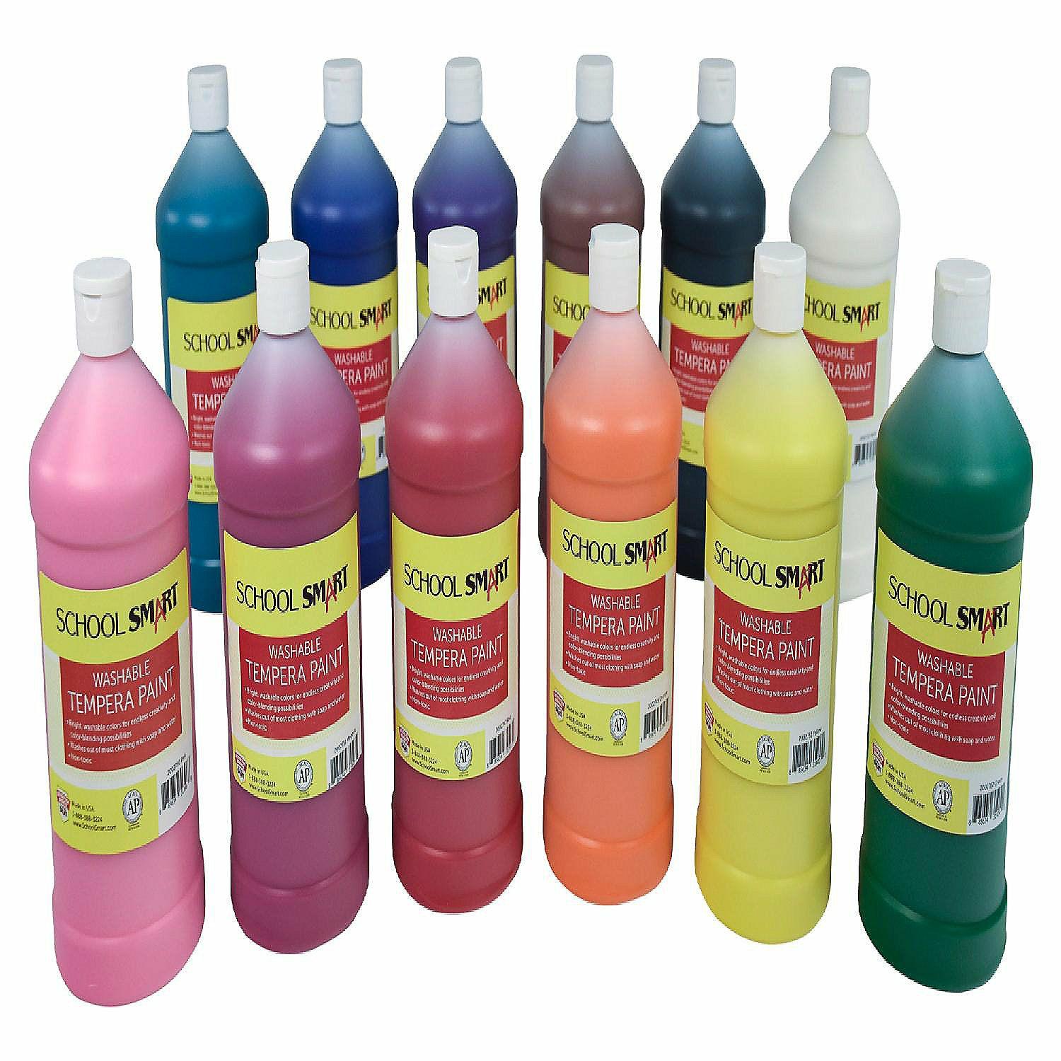 Classroom Technology | School Smart Washable Tempera Paints, Assorted Colors, Quart Set of 12