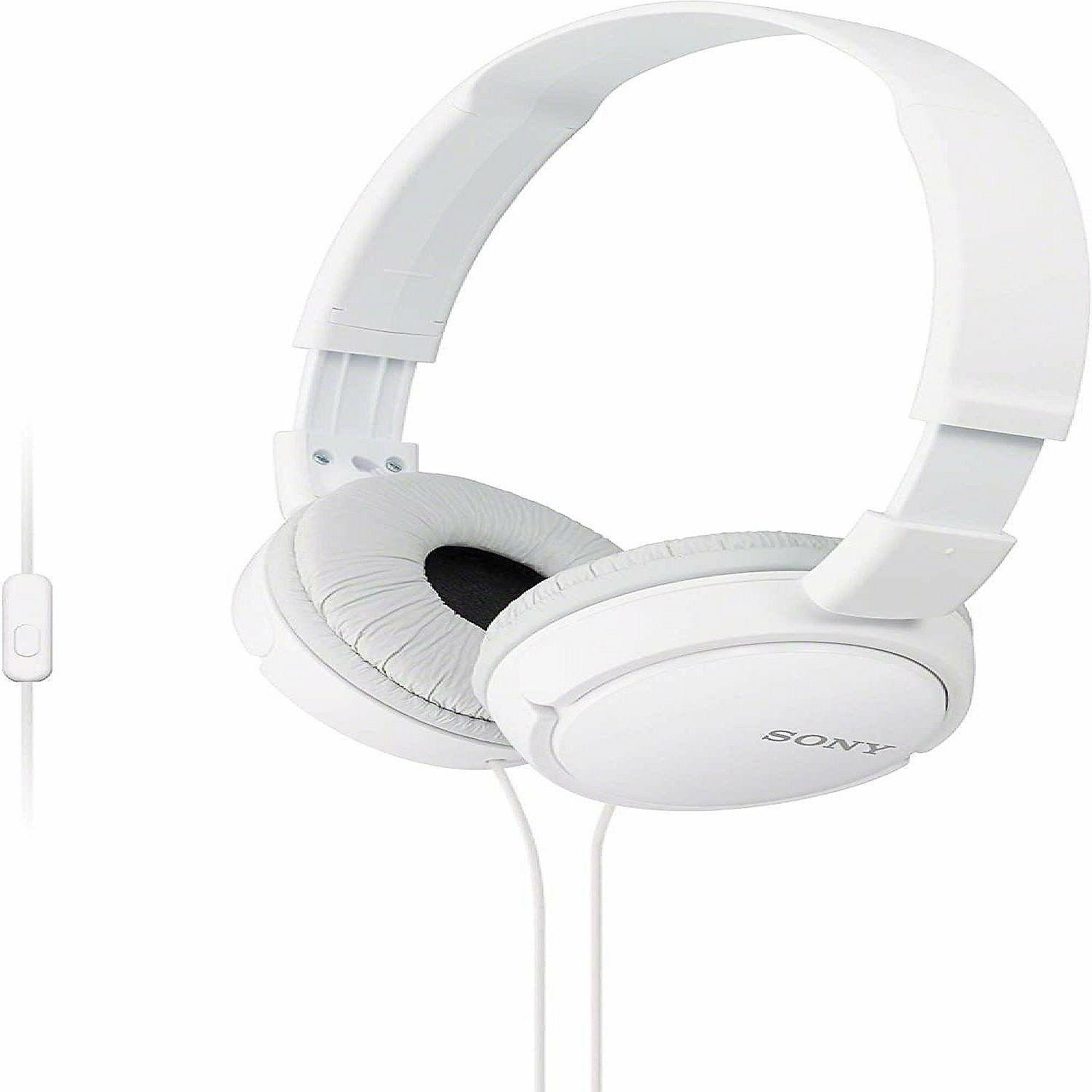 Classroom Technology | Sony ZX Series Wired On-Ear Headphones with Mic, White MDR-ZX110AP