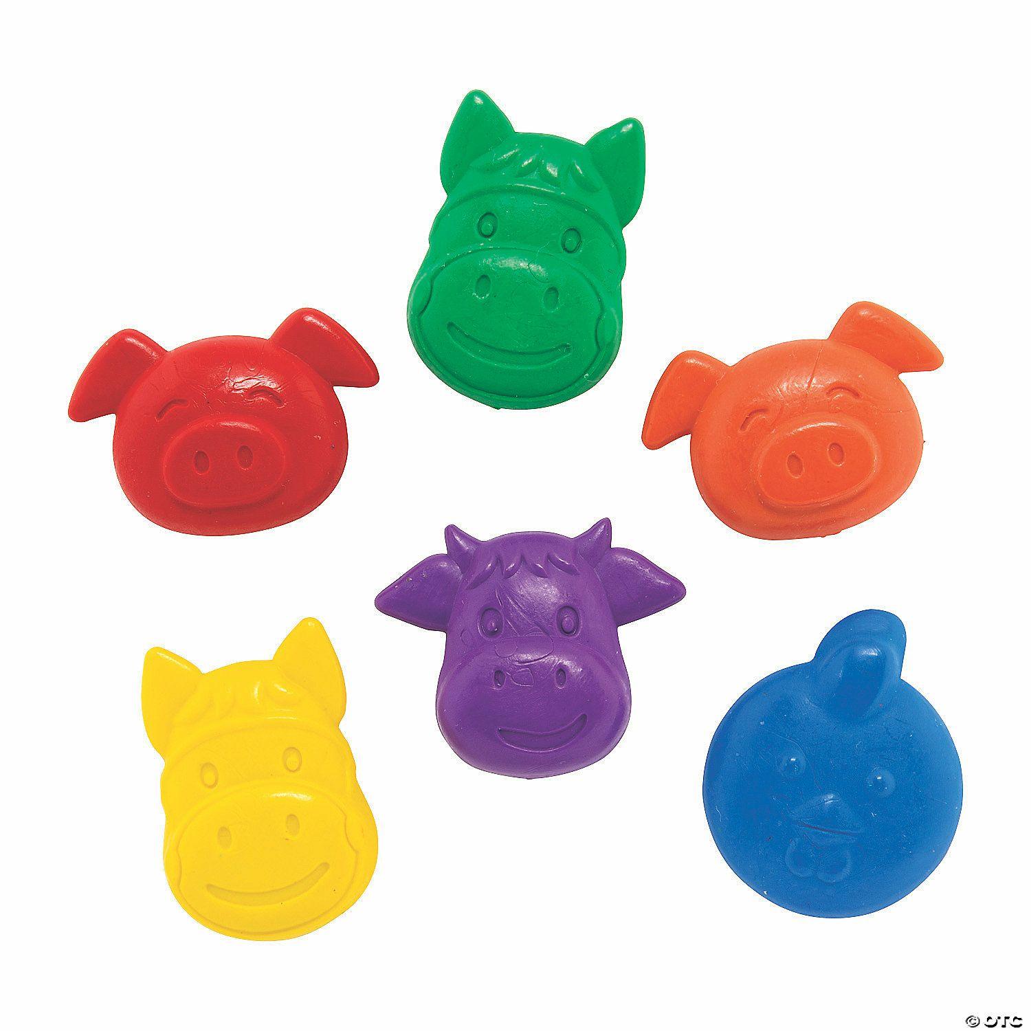 Crayons | 1″ 6-Color Farm Animal-Shaped Novelty Crayons – 24 Pc.