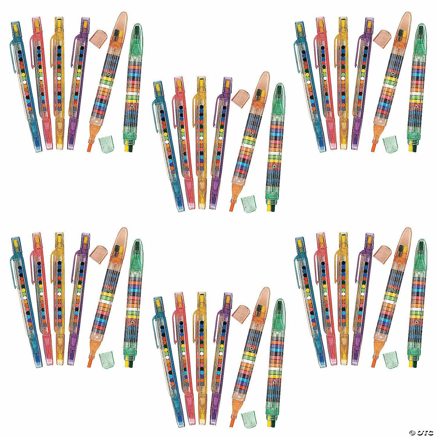 Crayons | 5 1/2″ Bulk 48 Pc. 20-Color Transparent Glitter Platsic Stacking Point Crayons