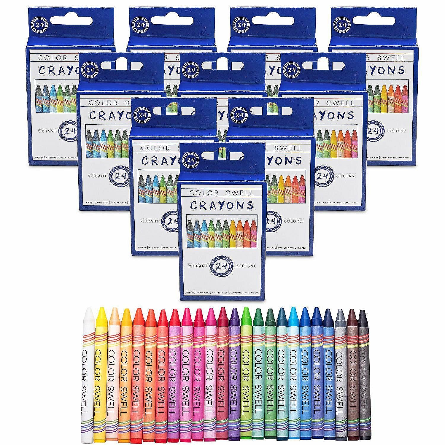 Crayons | Color Swell Bulk Crayons Packs – 10 Boxes of 24 Vibrant Colored Crayons