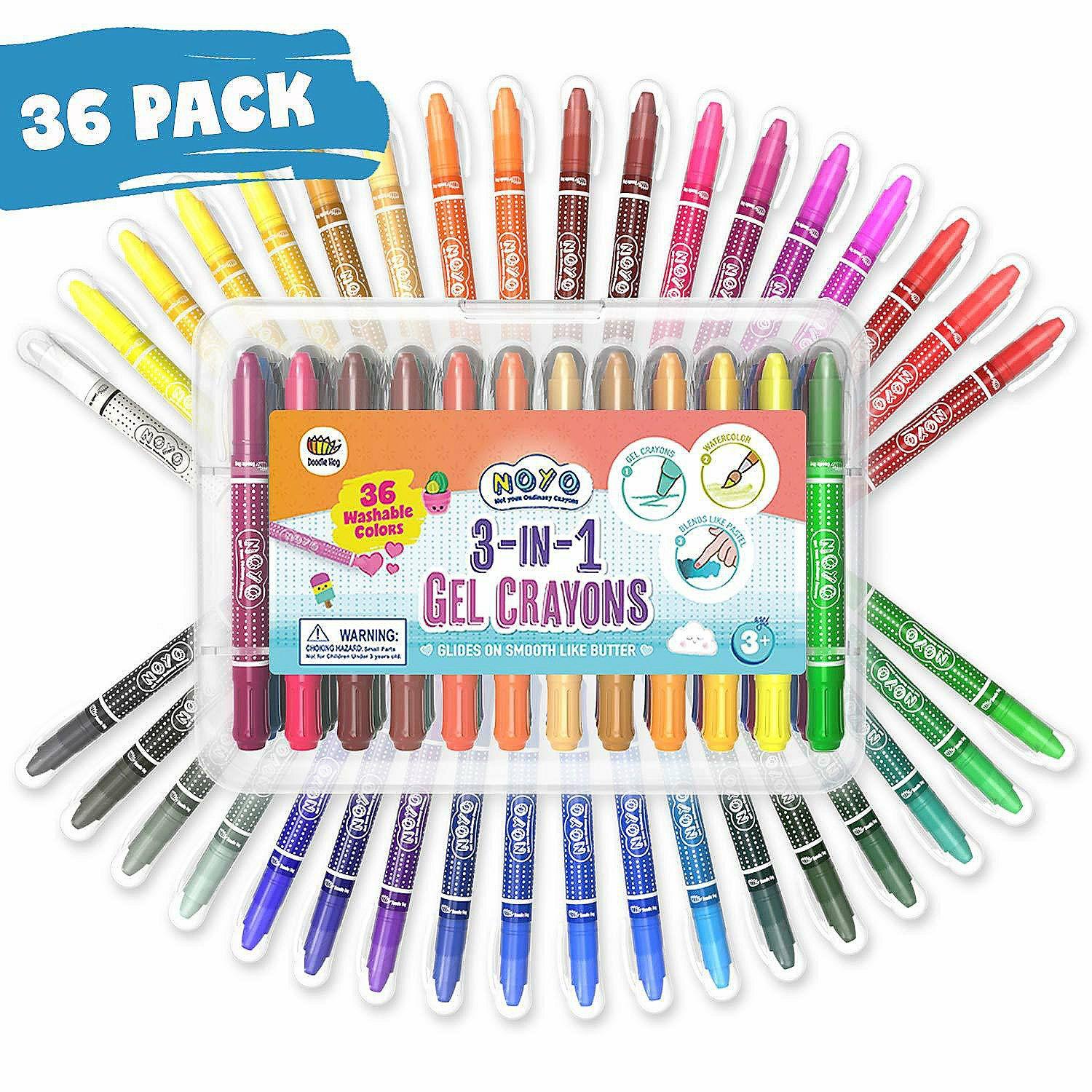 Crayons | DOODLE HOG NOYO 36 Colors Gel Crayons for Toddlers and Kids – Non Toxic – 3 in 1 Washable Bolder Crayons, Pastel Watercolor Paint Effects, Ages 3 and Up