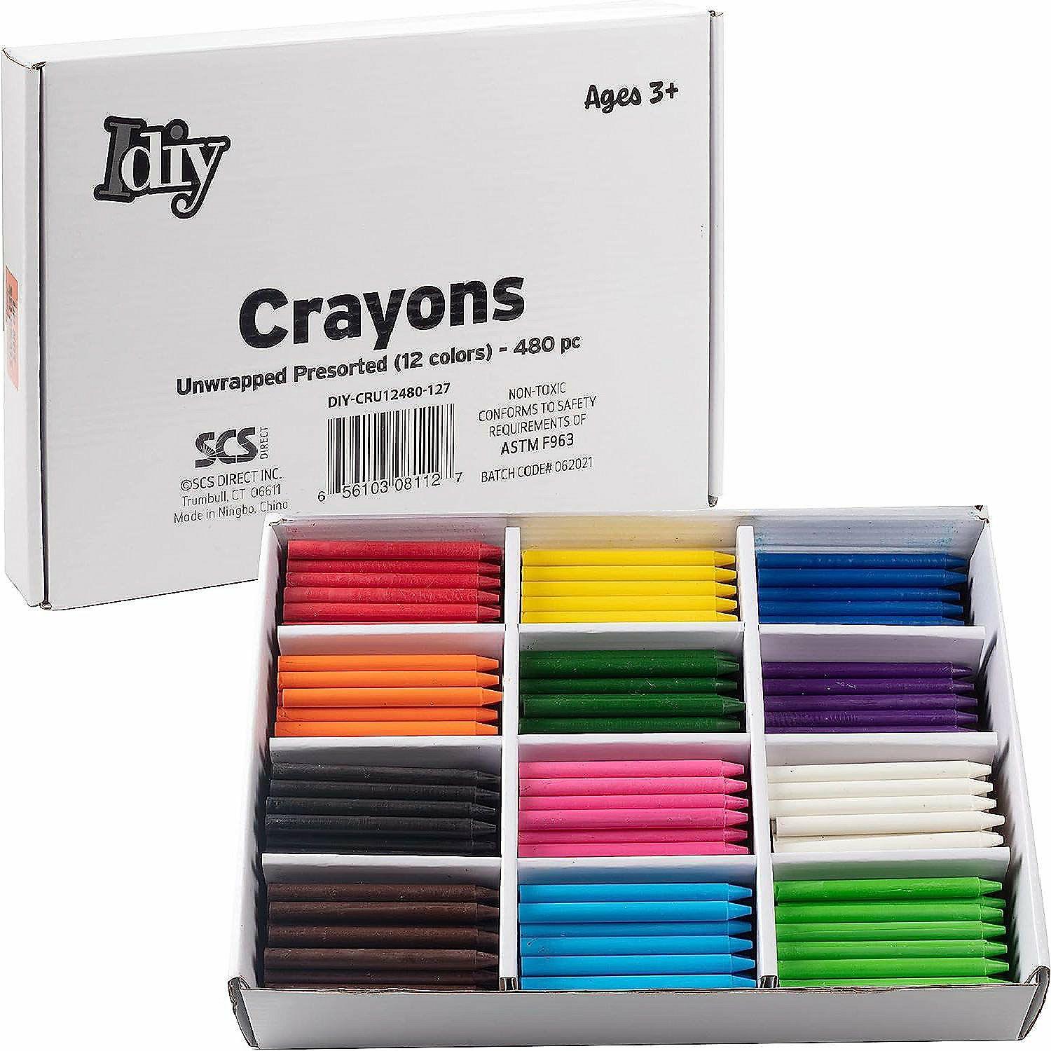 Crayons | IDIY Unwrapped Bulk Wax Crayons (Pre-sorted 480 ct, 12 Color, 40 Each)-No Paper, ASTM Safety Tested, For Kids, Teachers, Classrooms Supplies