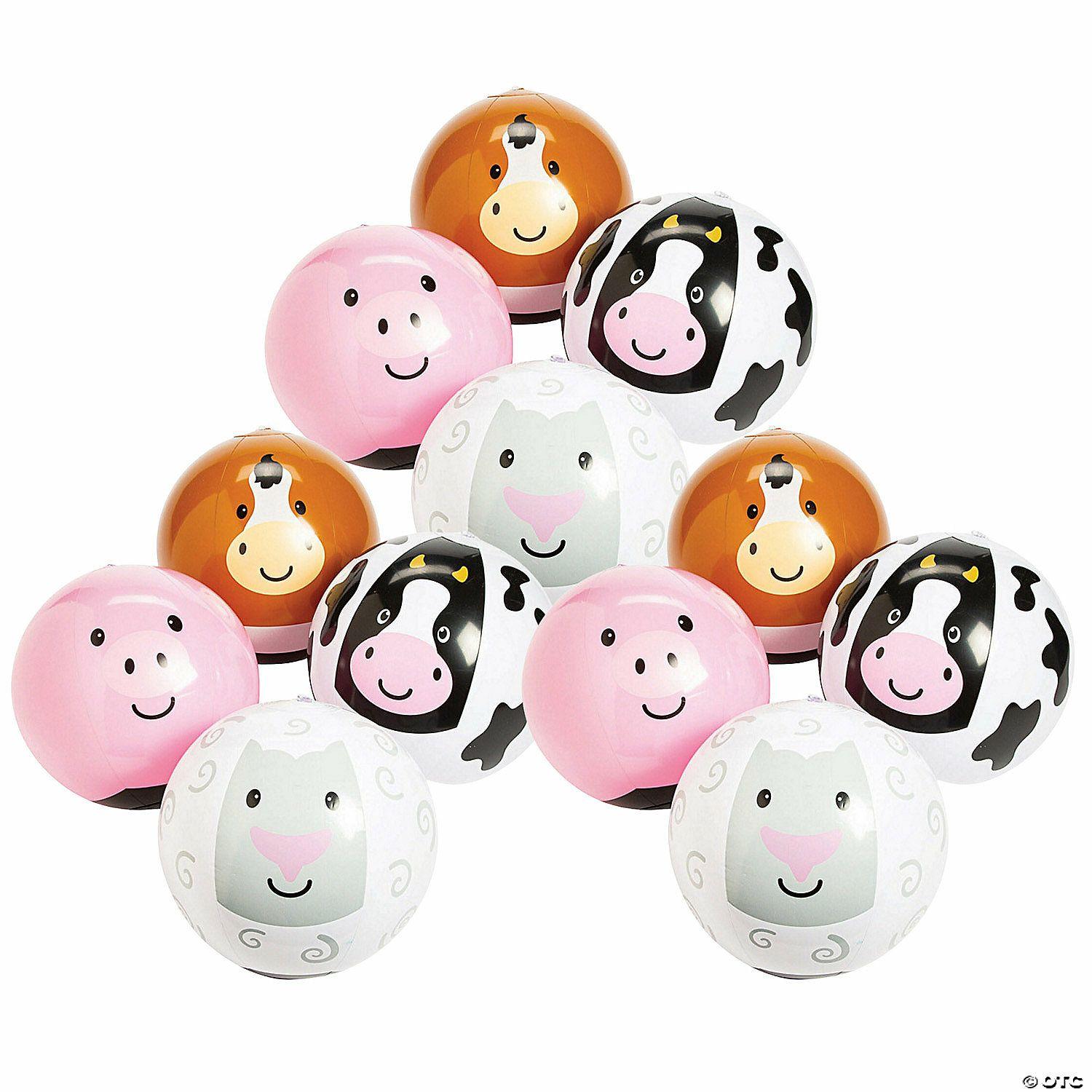 Dramatic Play | 10″ – 11″ Inflatable Farm Animal Character Vinyl Ball Toys – 12 Pc.