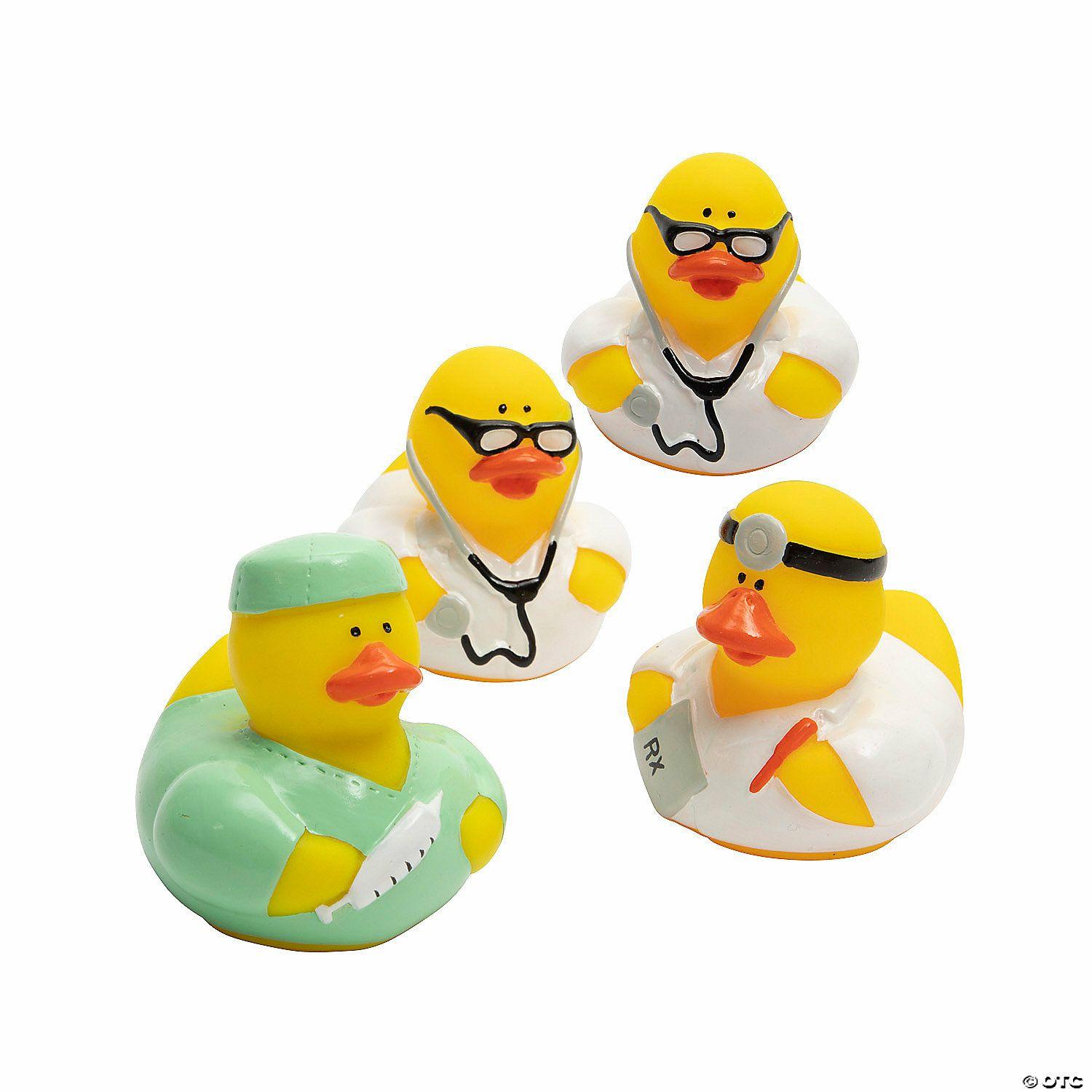 Dramatic Play | 2″ Doctor Rubber Ducks with Prescription Pad, Stethoscope & Scrubs – 12 Pc.