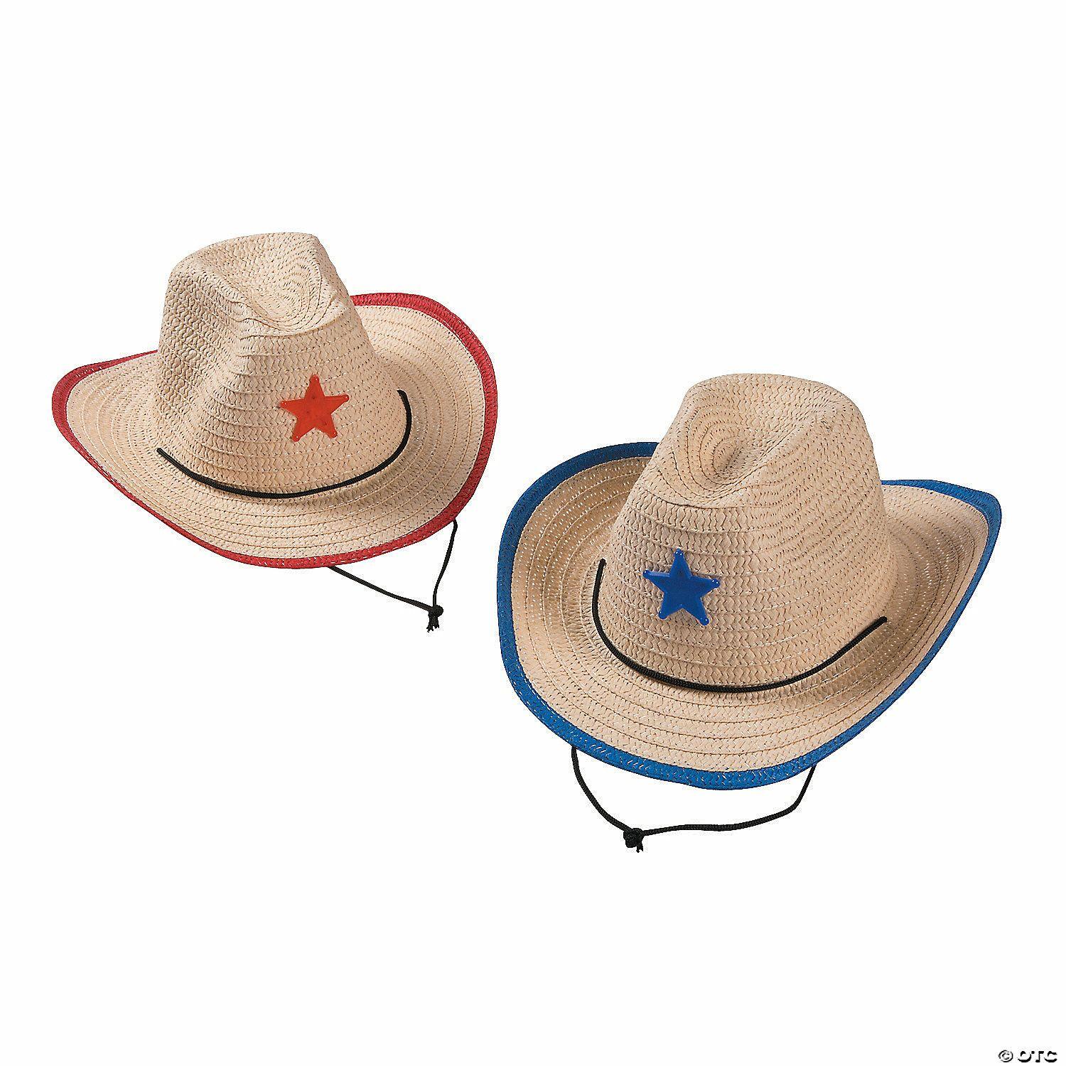 Dramatic Play | 22″ Kids Cowboy Hats with Blue & Red Rim & Star – 12 Pc.