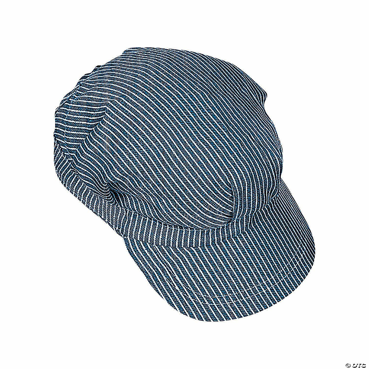 Dramatic Play | 23″ Kids Train Conductor Blue & White Striped Polyester Hats – 12 Pc.