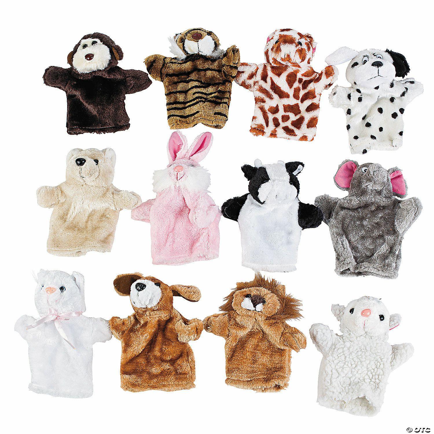 Dramatic Play | 8″ Wild & Farm Stuffed Animal Character Hand Puppet Pets – 12 Pc.