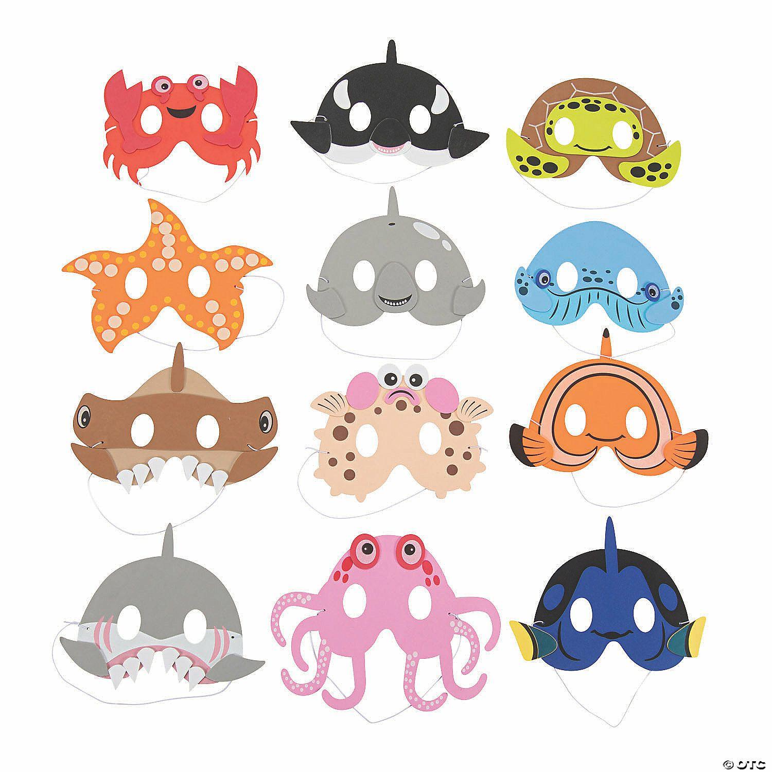 Dramatic Play | Aquatic Animal Face Masks- 12 Pc.