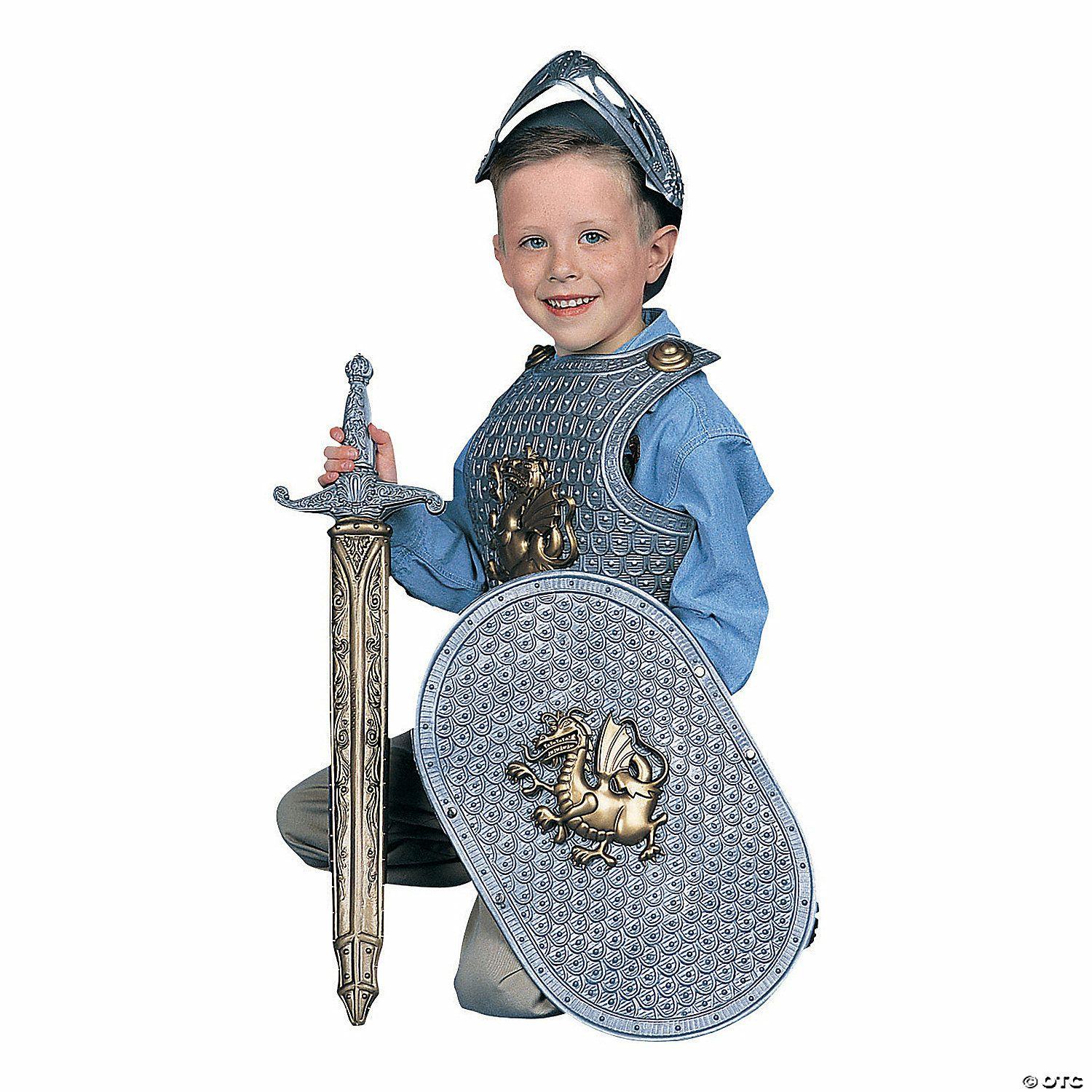 Dramatic Play | Kids Plastic Armor, Shield, Helmet & Sword Knight Set – 5 Pc.