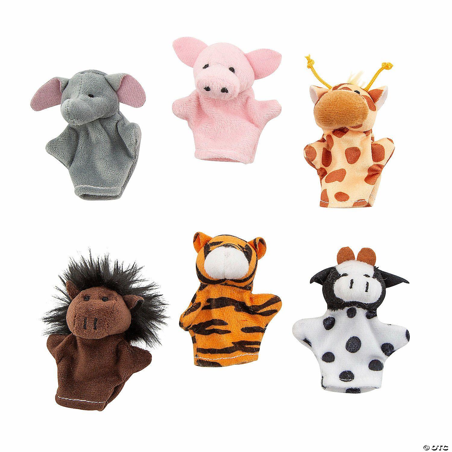 Dramatic Play | Mini Jungle & Farm Animal Stuffed Finger Puppets – 12 Pc.