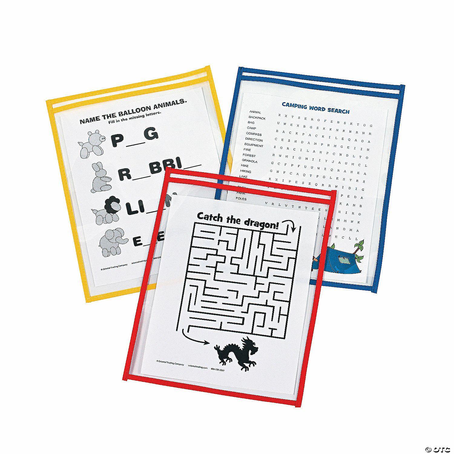 Dry Erase | 10″ x 13″ Primary Color Top-Loading Plastic Dry Erase Pocket Sleeves- 12 Pc.