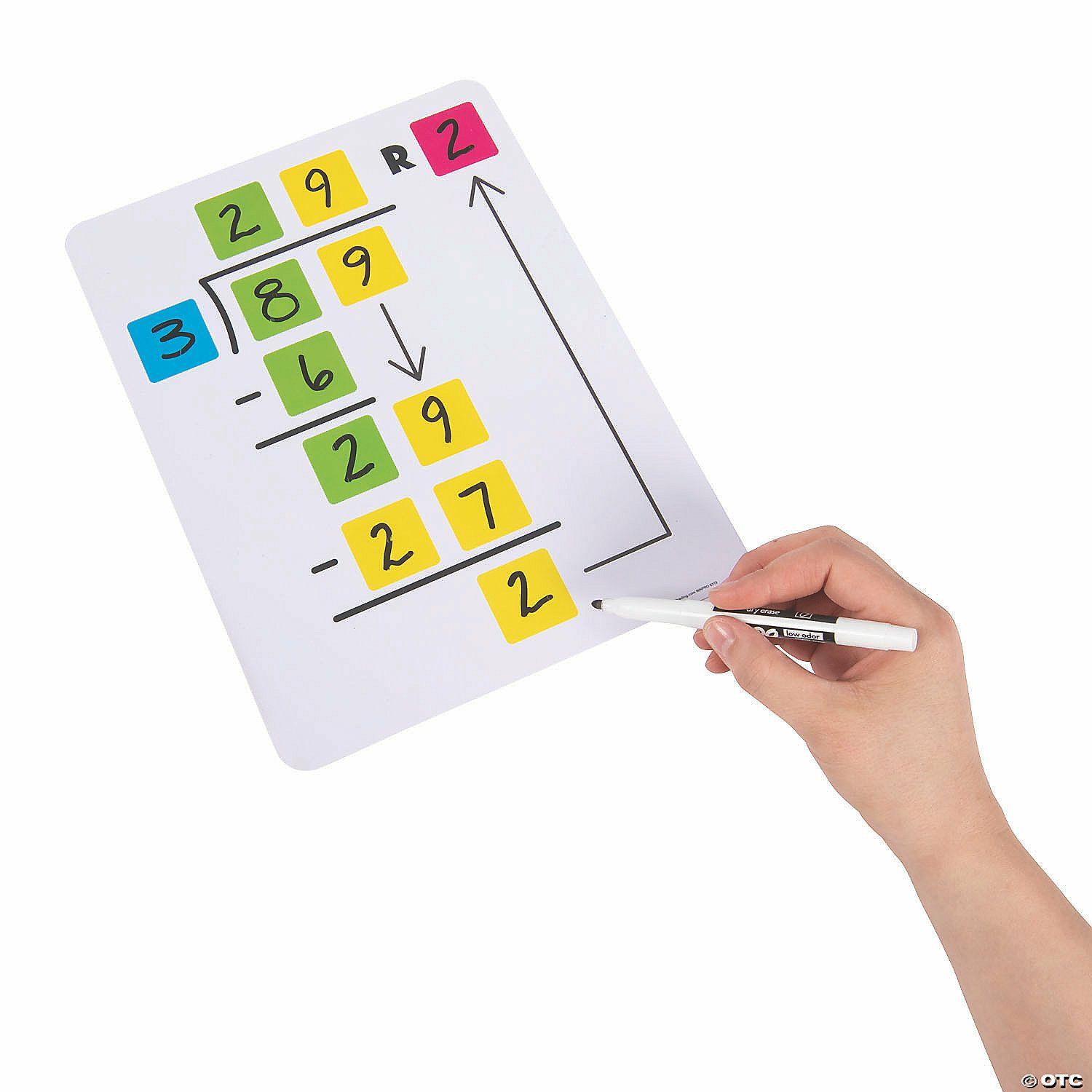 Dry Erase | 8 1/2″ x 11″ Color-Coded Reusable Long Division Dry Erase Boards – 10 Pc.