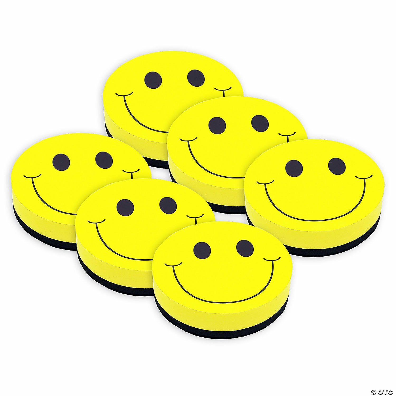 Dry Erase | Ashley Productions Magnetic Whiteboard Eraser, Smile Face, Pack of 6