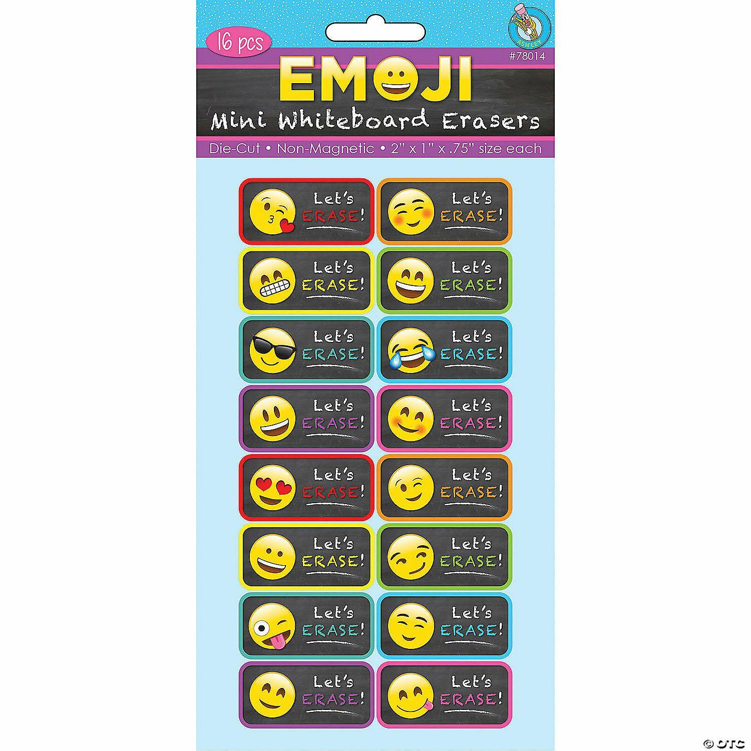 Dry Erase | Ashley Productions Non-Magnetic Mini Whiteboard Erasers, Emojis, Pack of 16