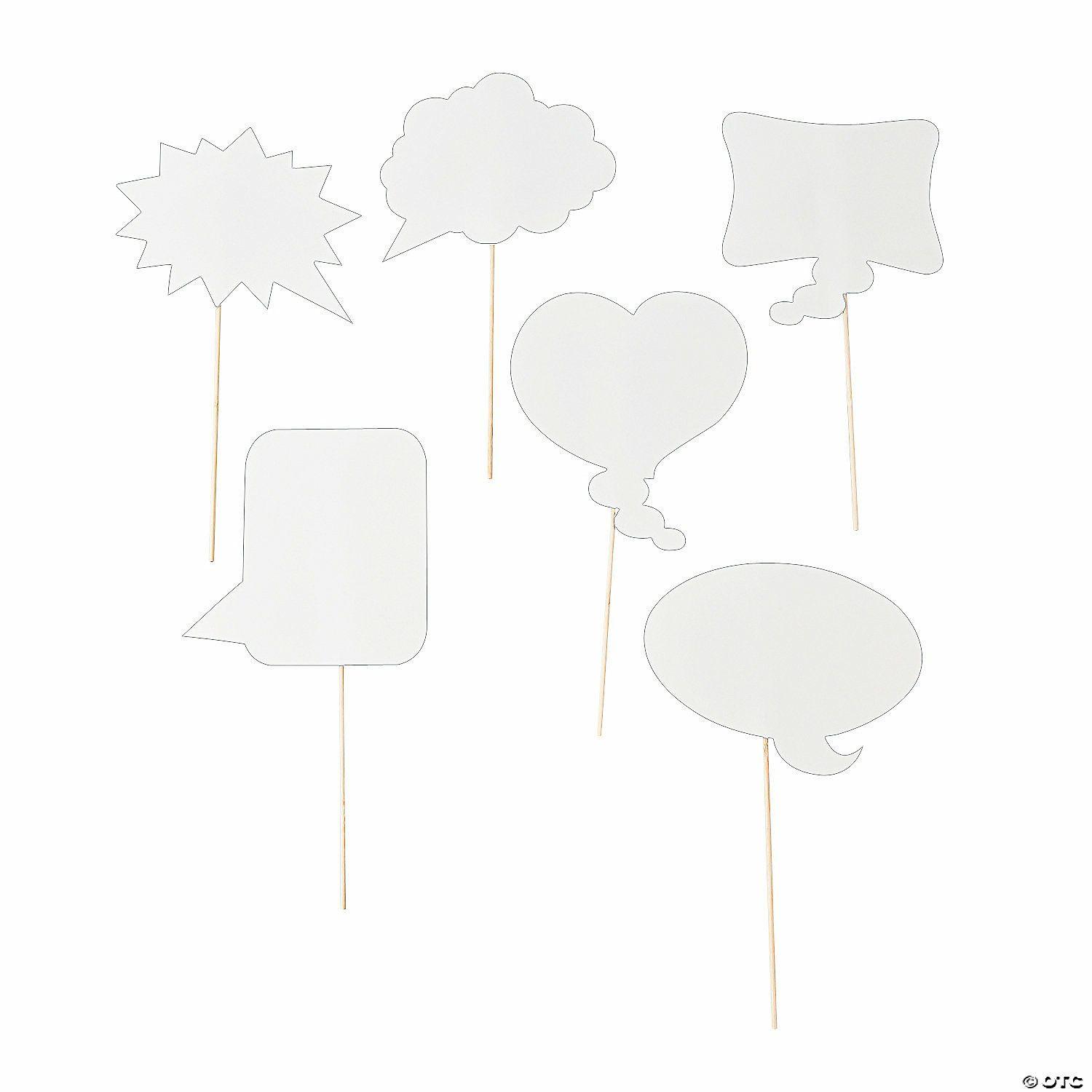 Dry Erase | Dry Erase Speech Bubble Photo Stick Props- 12 Pc.