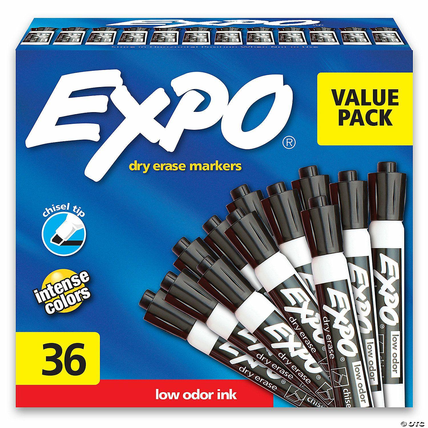 Dry Erase | EXPO Low Odor Dry Erase Markers, Chisel Tip, Black, 36 Count