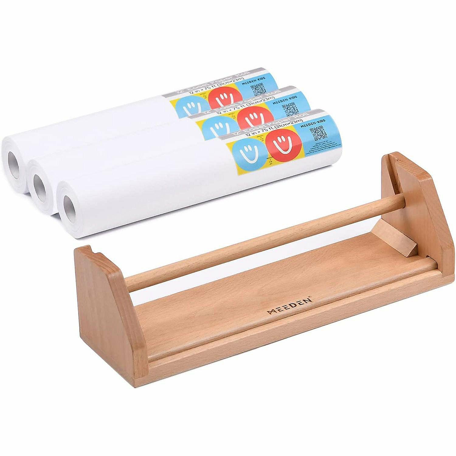 Dry Erase | MEEDEN Kids Tabletop Paper Roll Dispenser, Solid Beech Wood with 3 Paper Rolls (12″ x 75ft), Portable Art Painting Easel for Kids