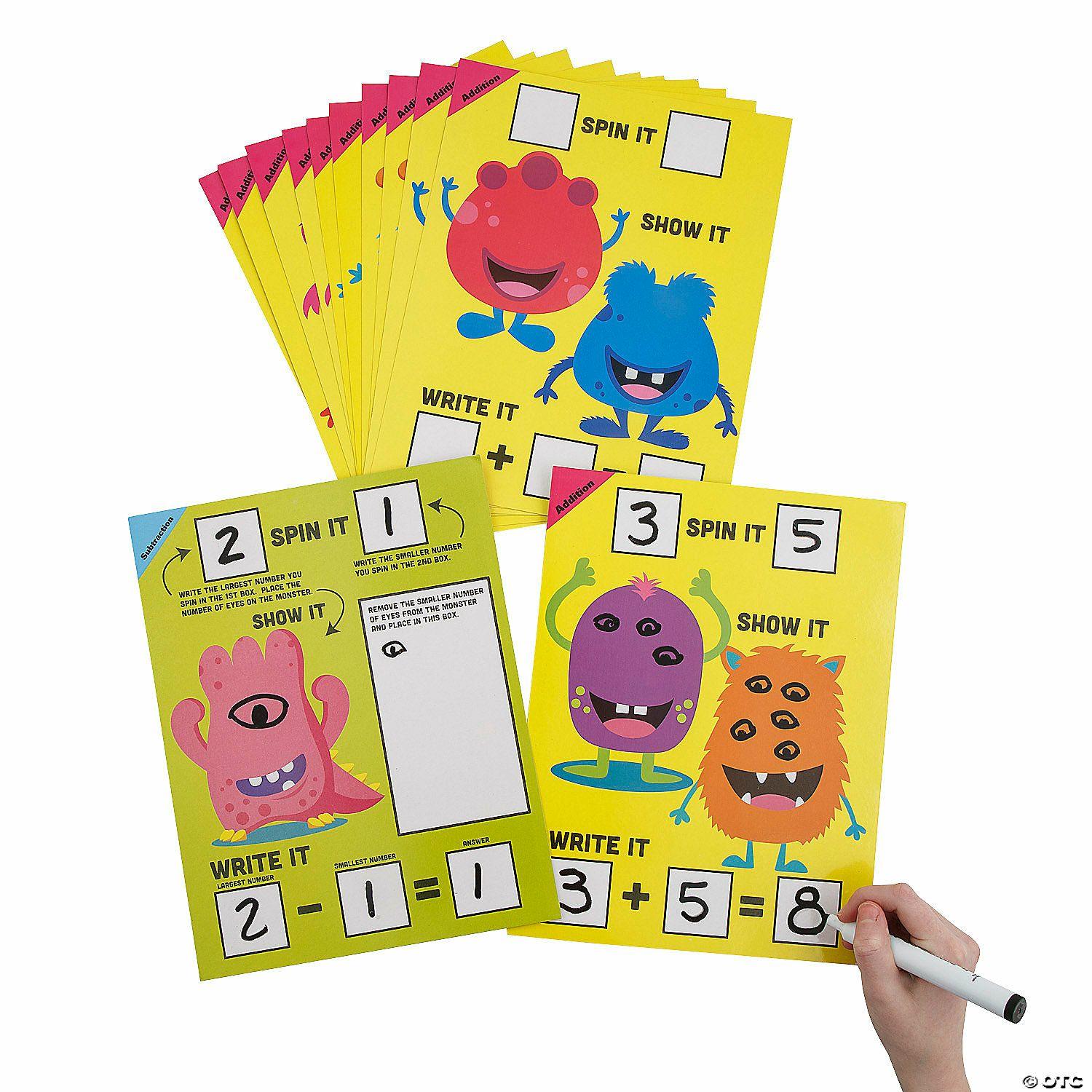 Dry Erase | Spin, Write & Show It Dry Erase Monsters Math Mats – 24 Pc.